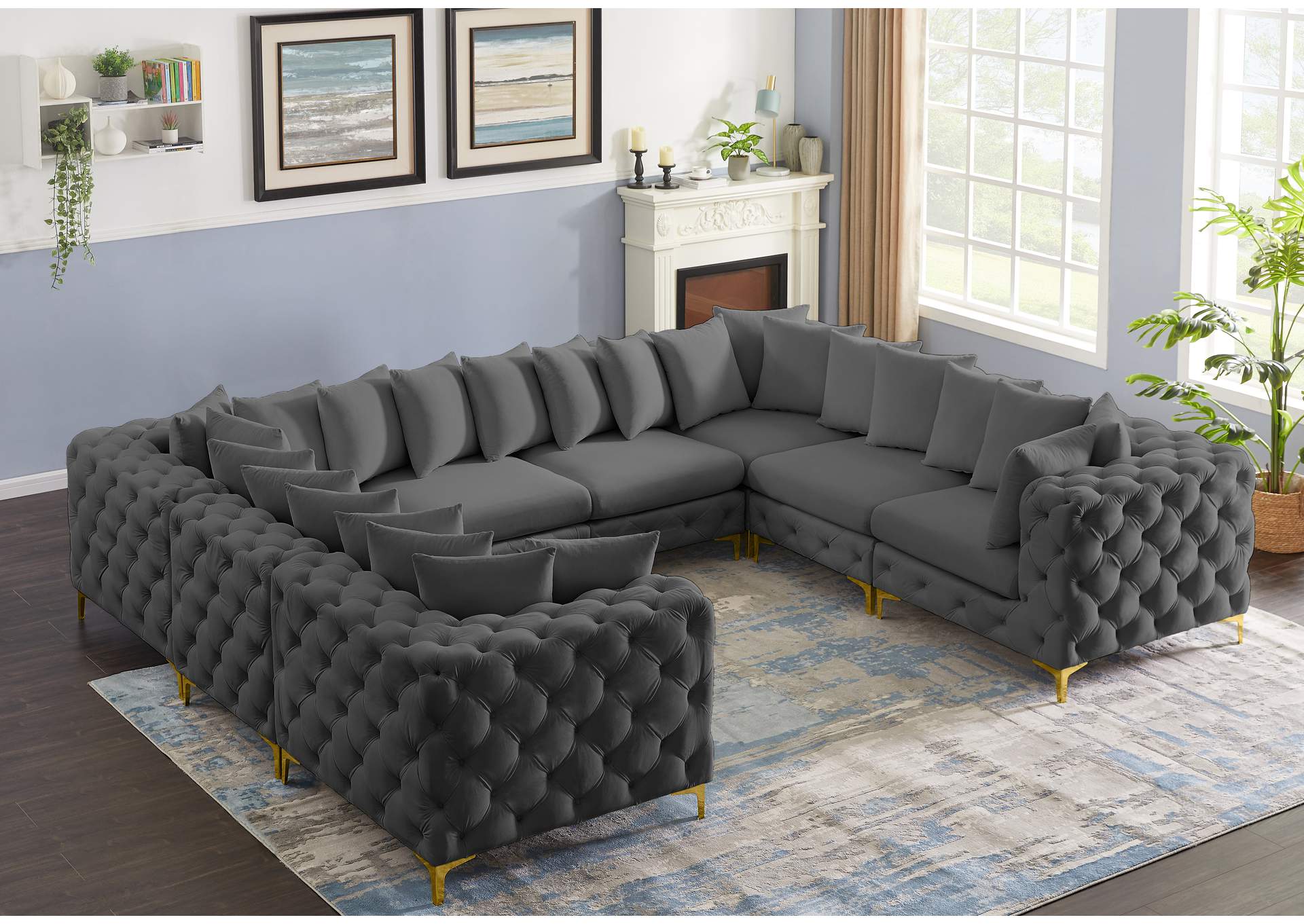 Tremblay Grey Velvet Modular Sectional,Meridian Furniture