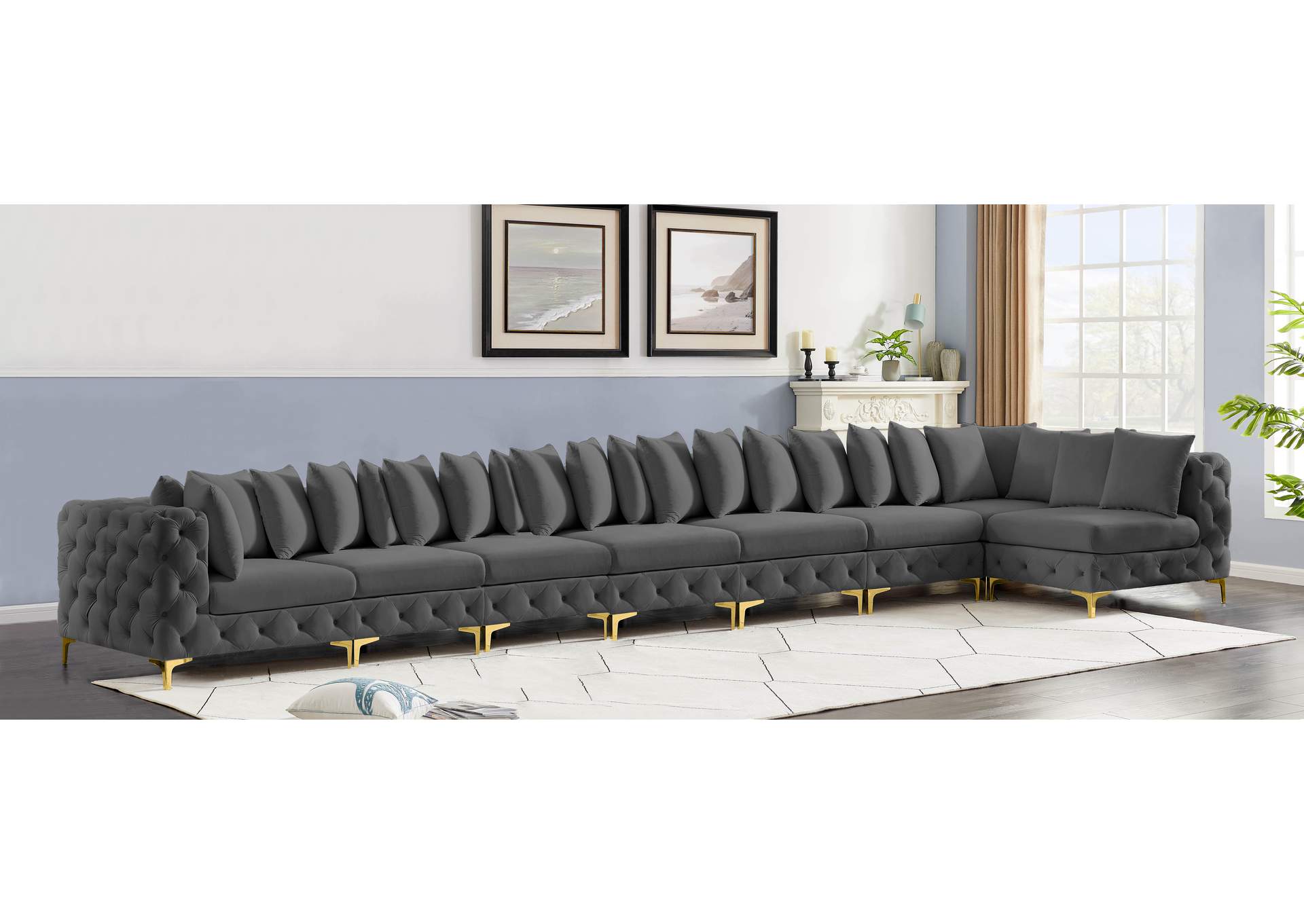 Tremblay Grey Velvet Modular Sectional,Meridian Furniture