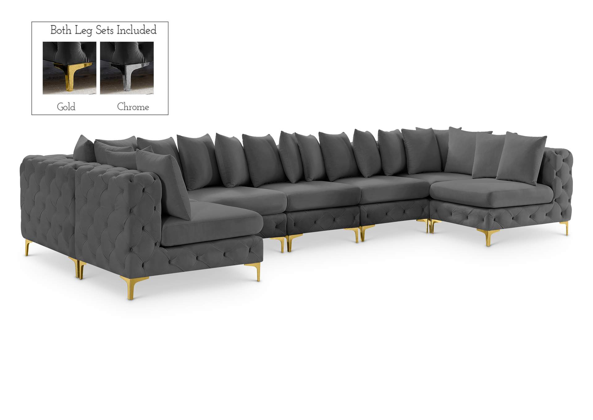 Tremblay Grey Velvet Modular Sectional,Meridian Furniture