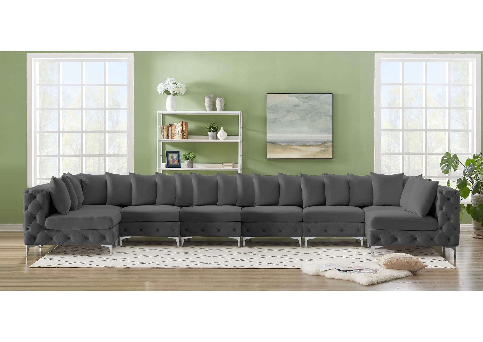 Tremblay Grey Velvet Modular Sectional,Meridian Furniture