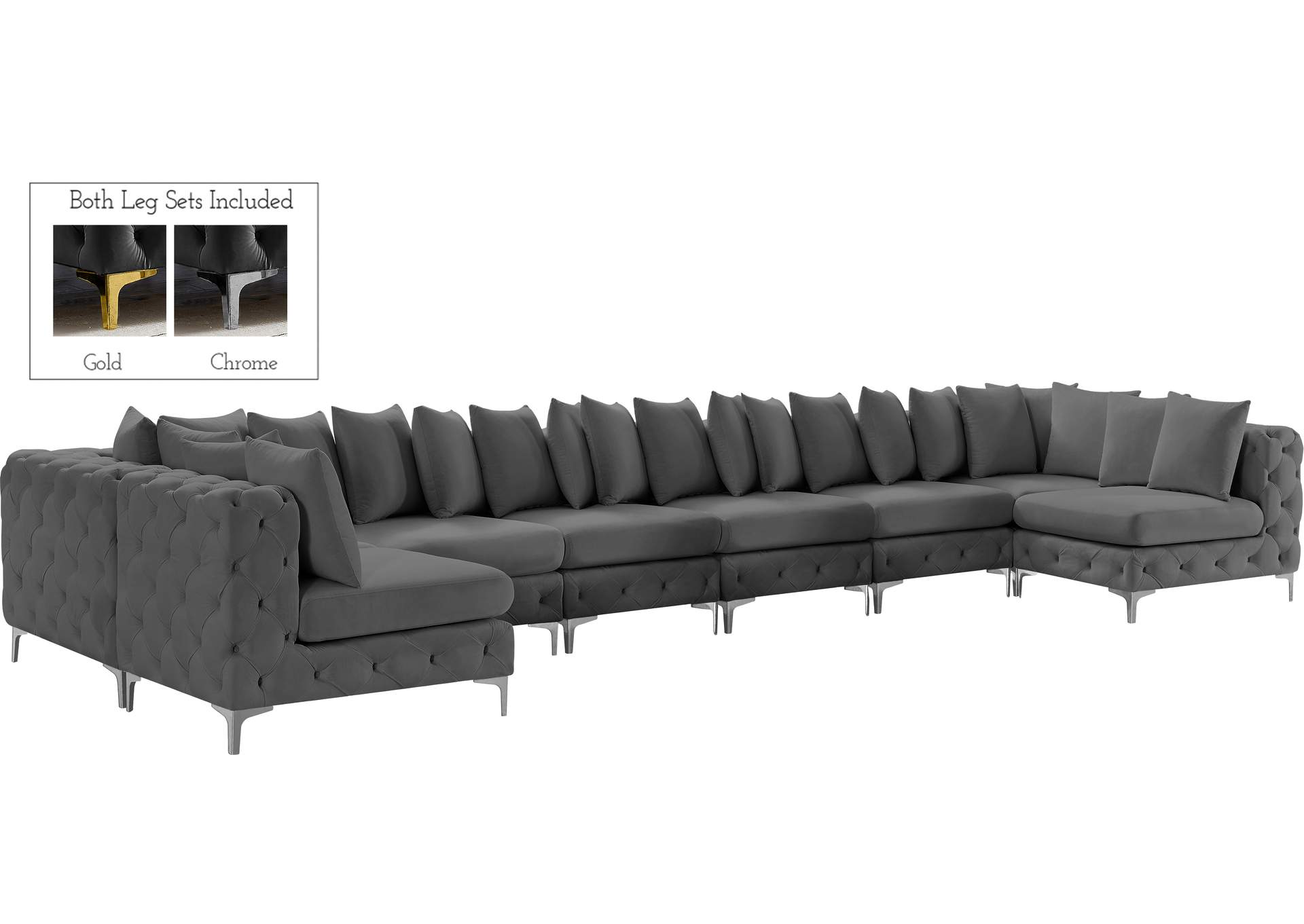 Tremblay Grey Velvet Modular Sectional,Meridian Furniture