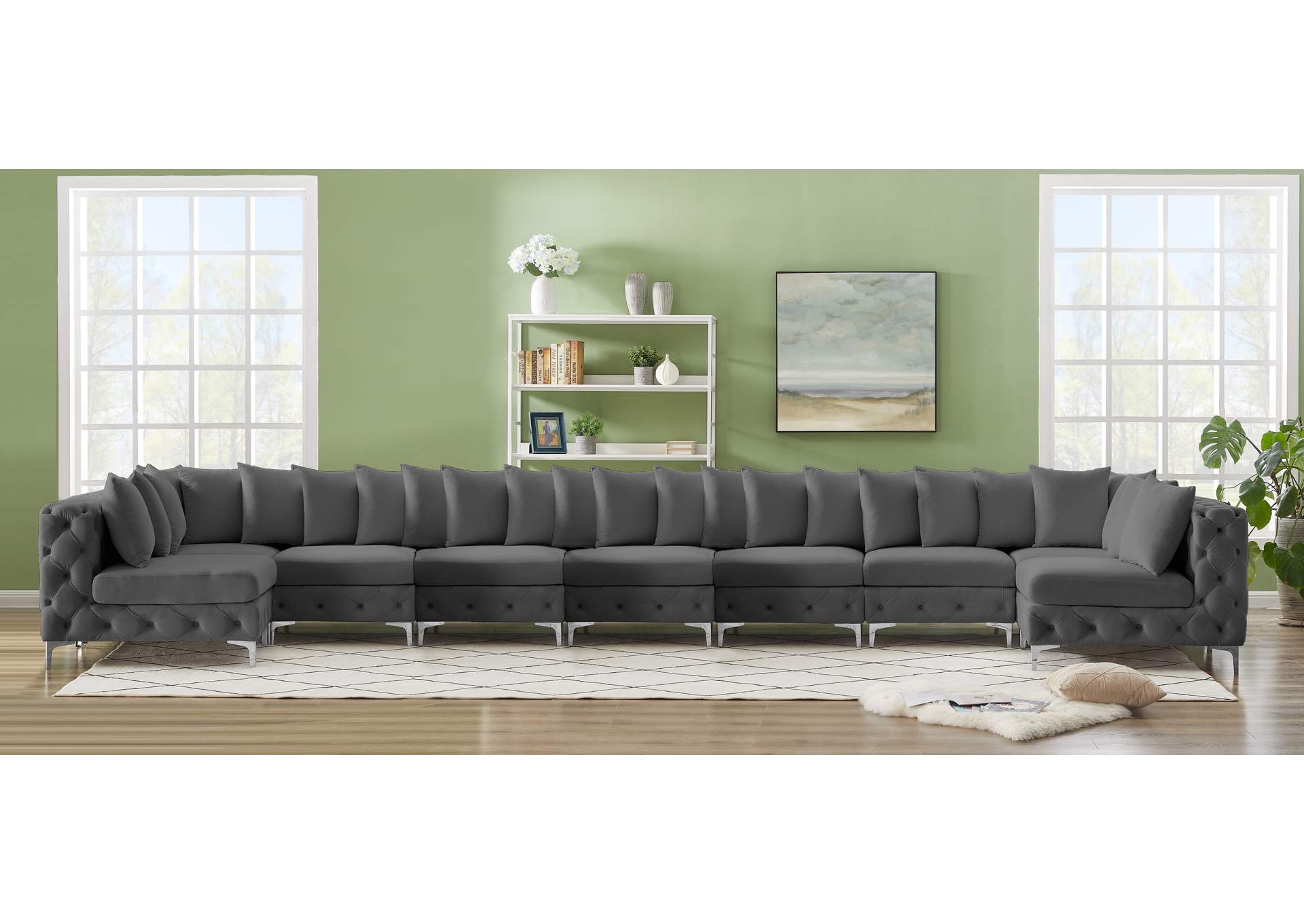 Tremblay Grey Velvet Modular Sectional,Meridian Furniture