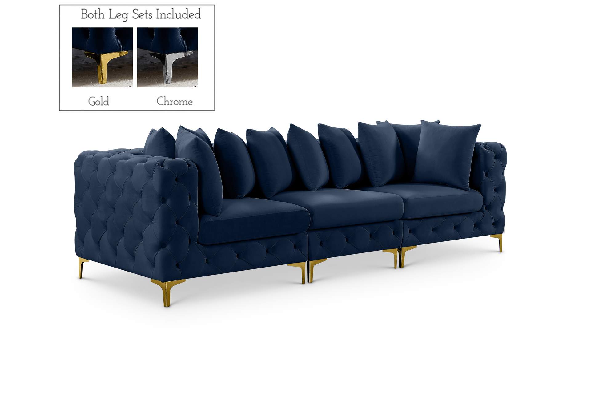 Tremblay Navy Velvet Modular Sofa,Meridian Furniture