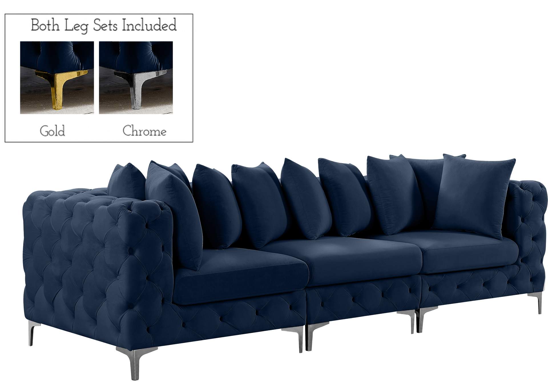 Tremblay Navy Velvet Modular Sofa,Meridian Furniture