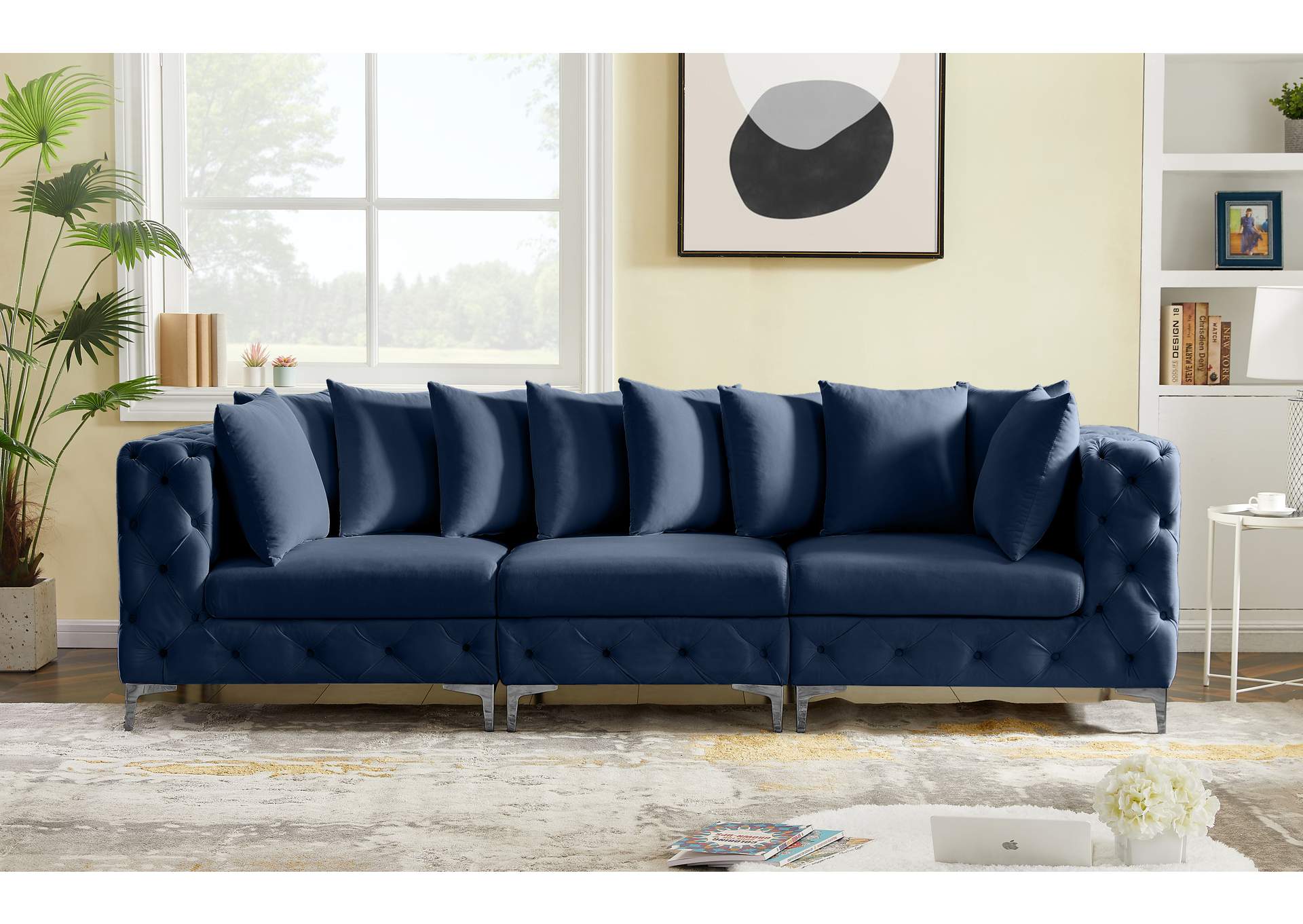 Tremblay Navy Velvet Modular Sofa,Meridian Furniture