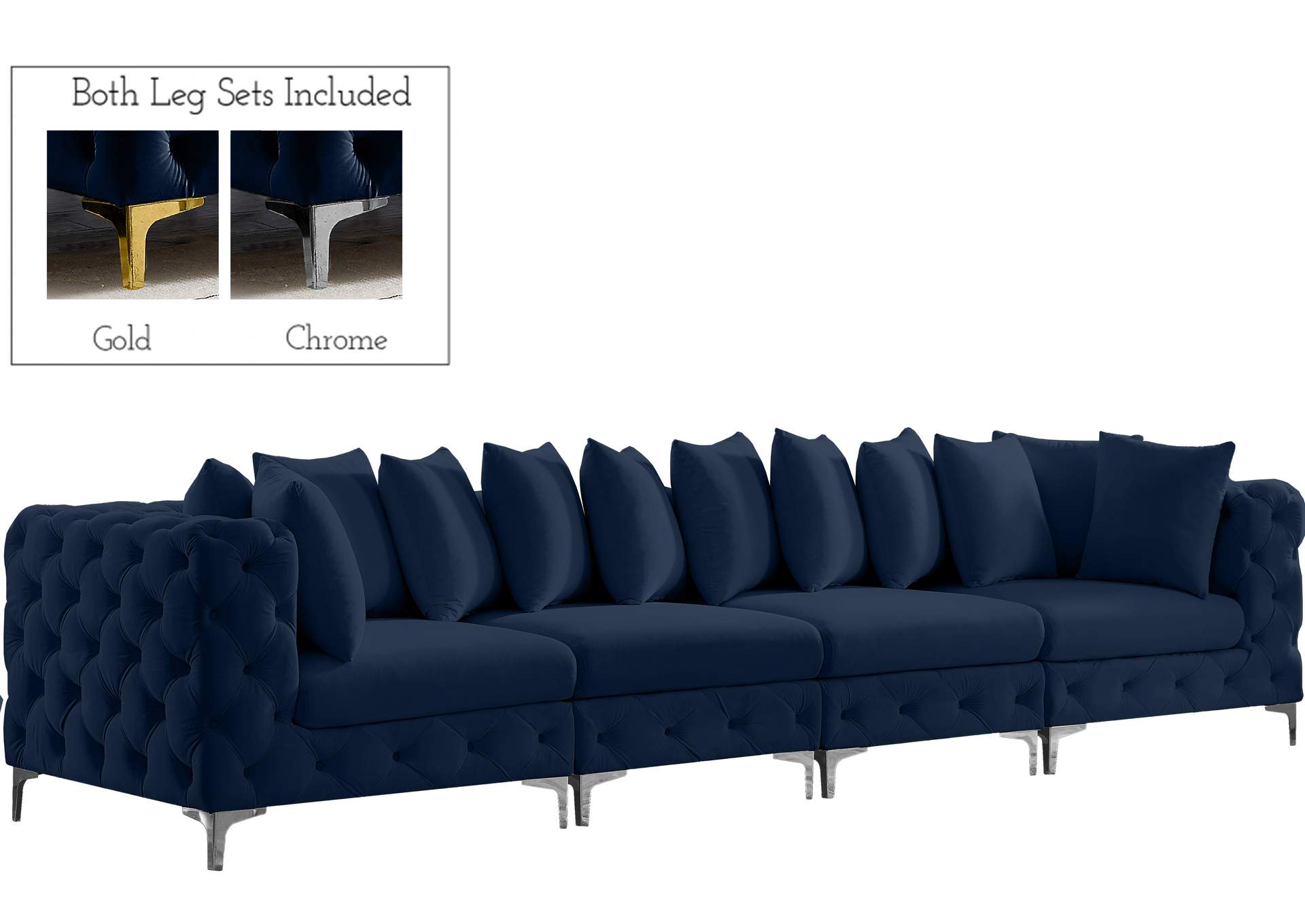 Tremblay Navy Velvet Modular Sofa,Meridian Furniture