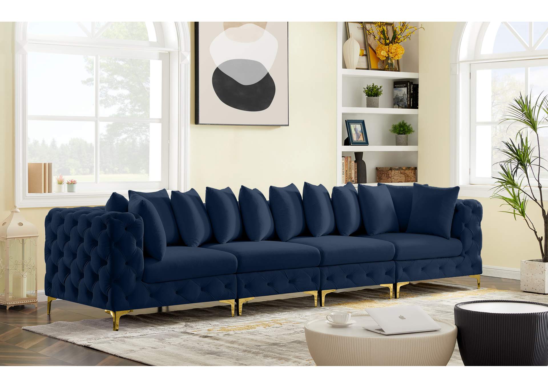 Tremblay Navy Velvet Modular Sofa,Meridian Furniture