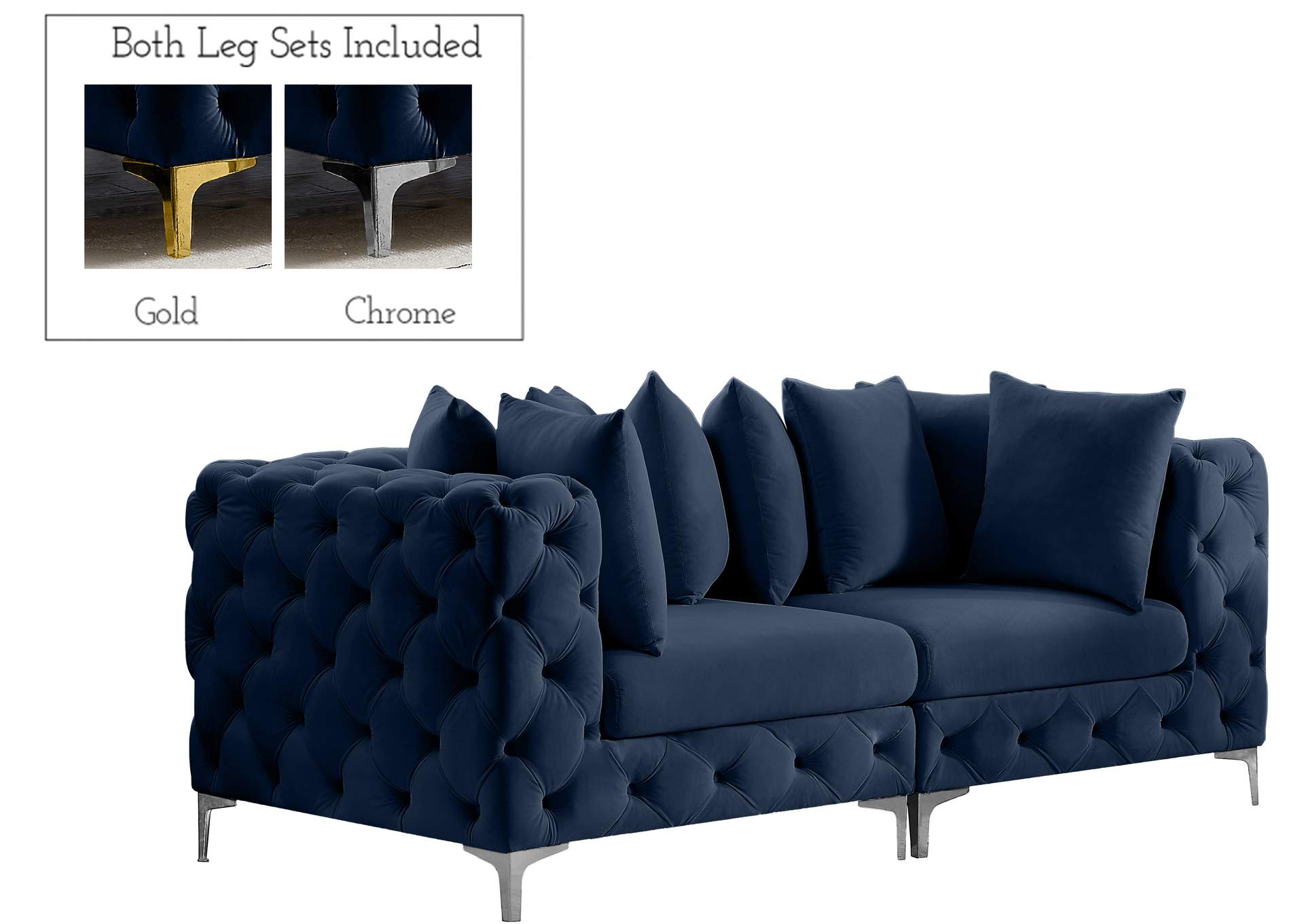 Tremblay Navy Velvet Modular Sofa,Meridian Furniture