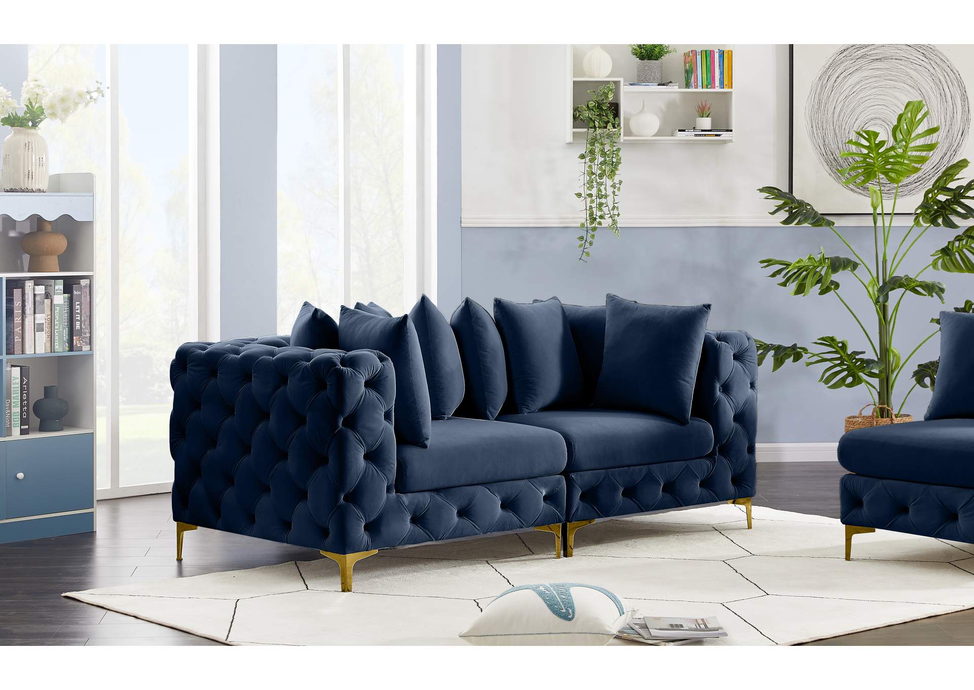 Tremblay Navy Velvet Modular Sofa,Meridian Furniture