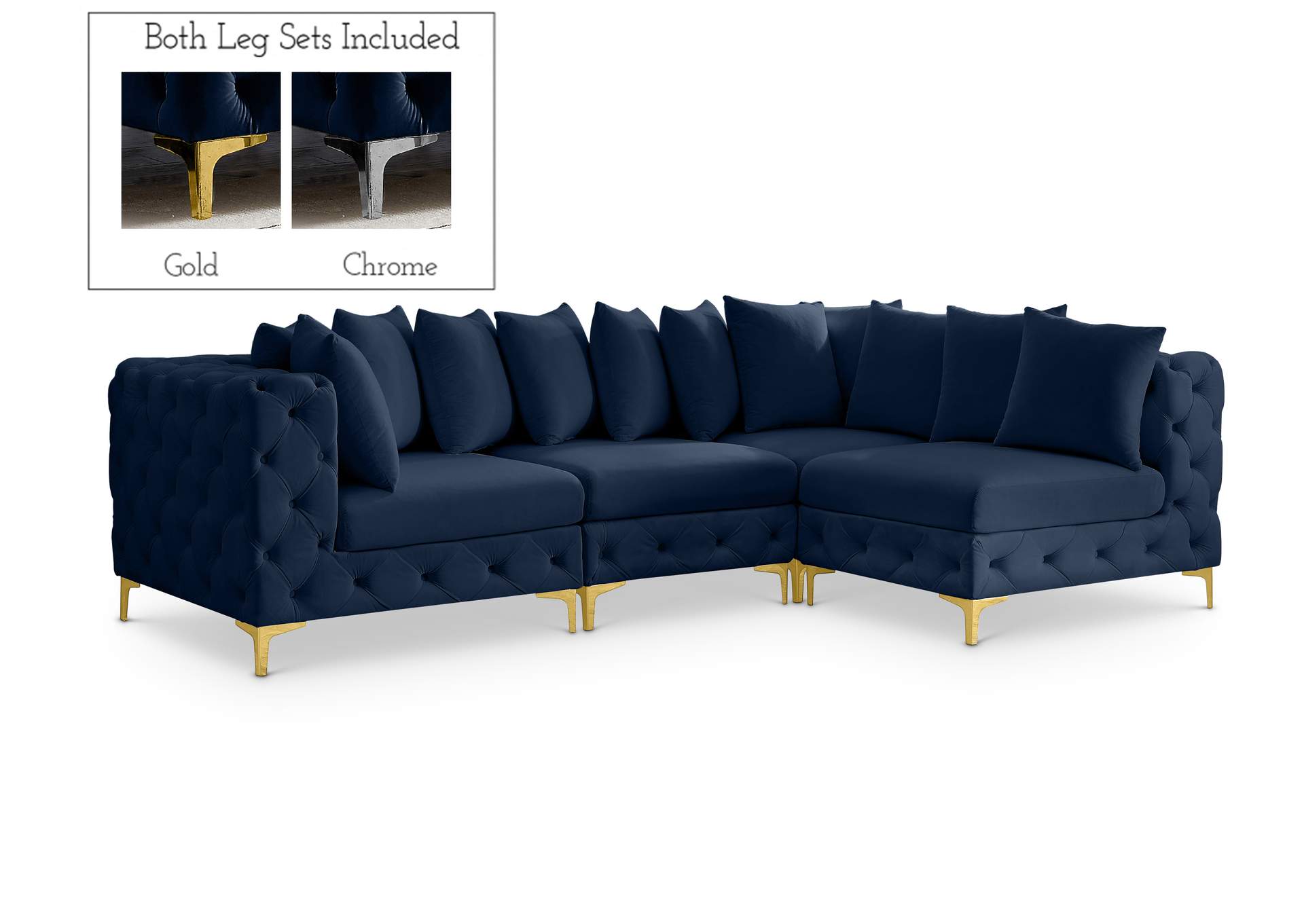 Tremblay Navy Velvet Modular Sectional,Meridian Furniture