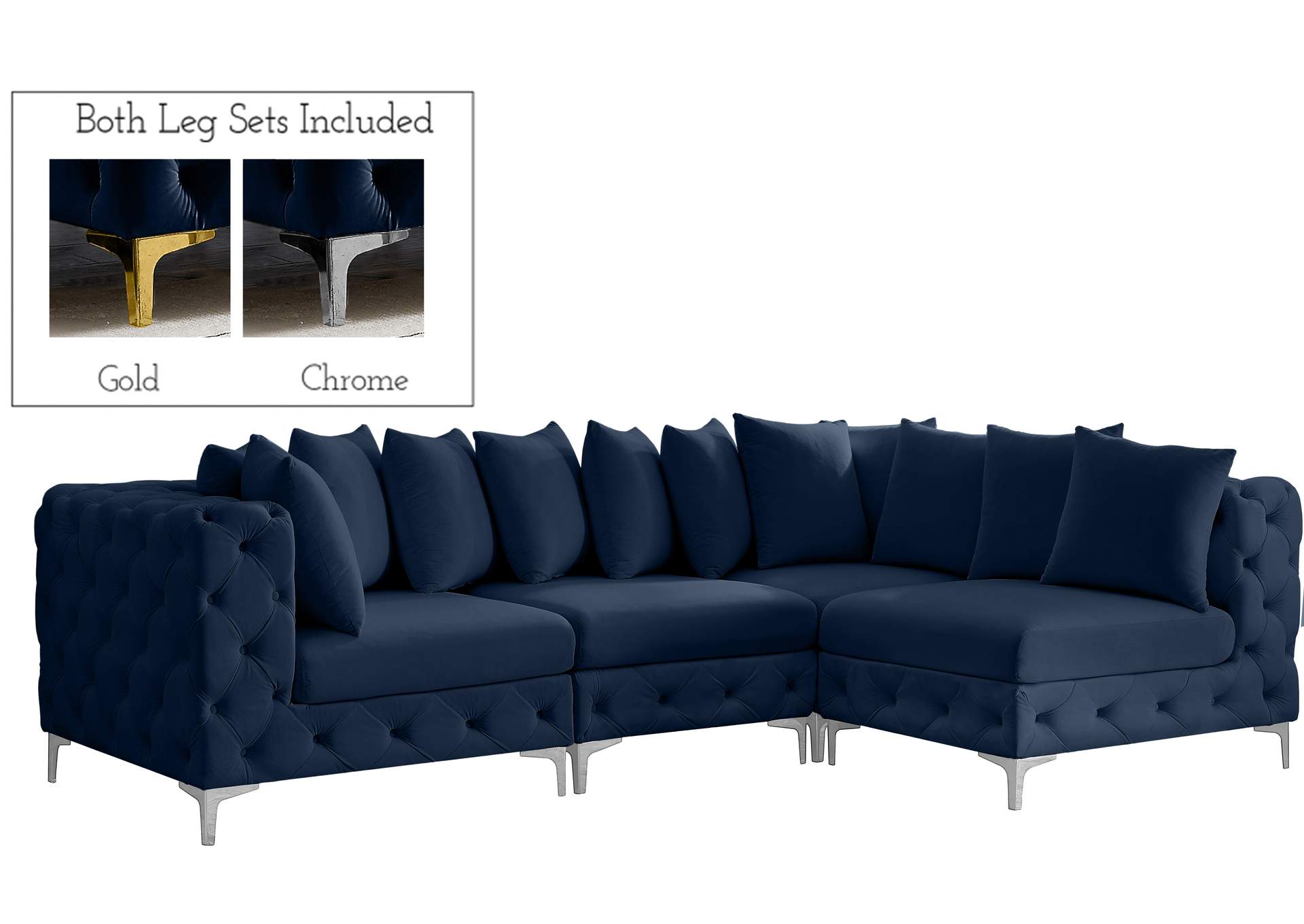 Tremblay Navy Velvet Modular Sectional,Meridian Furniture