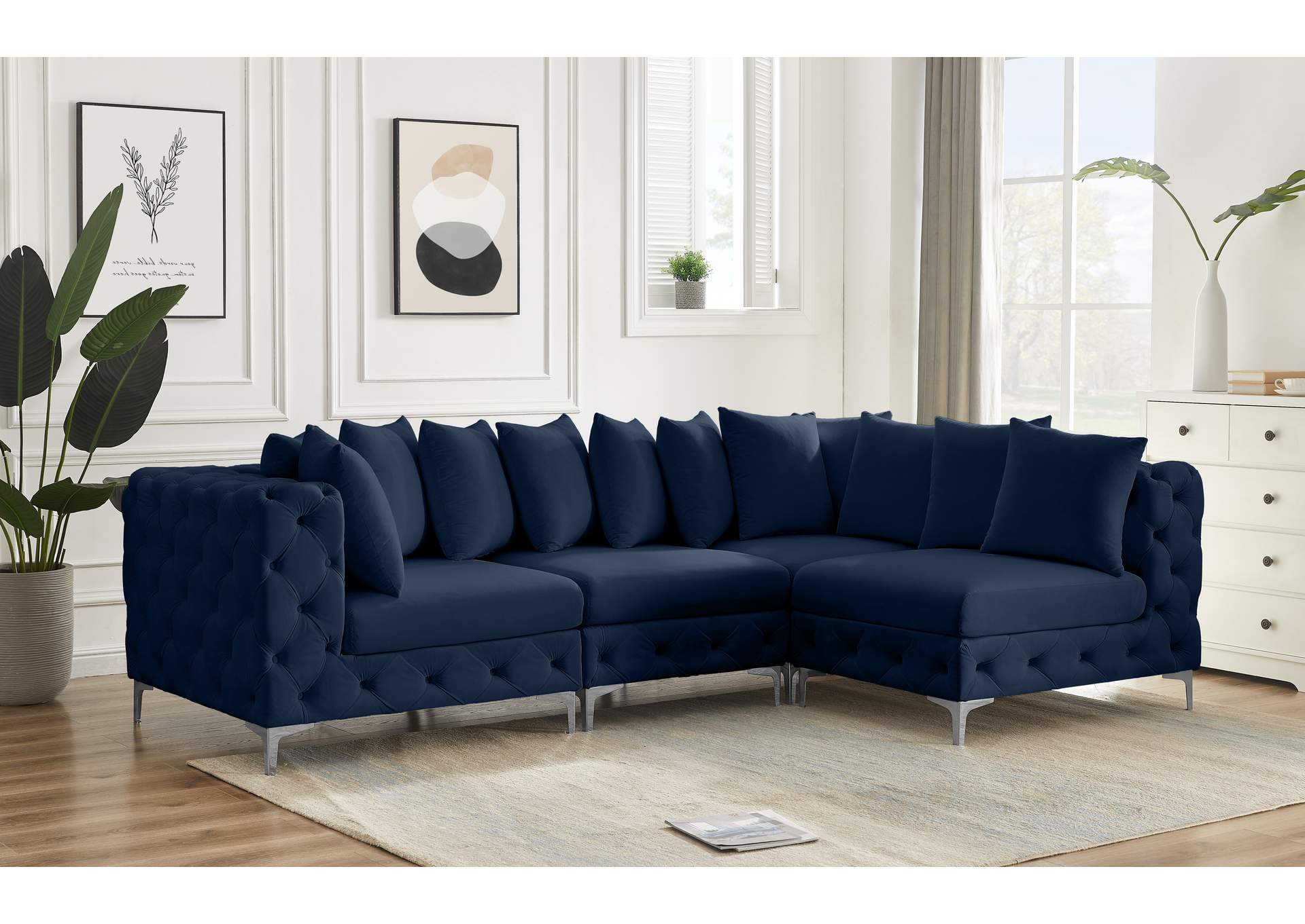 Tremblay Navy Velvet Modular Sectional,Meridian Furniture