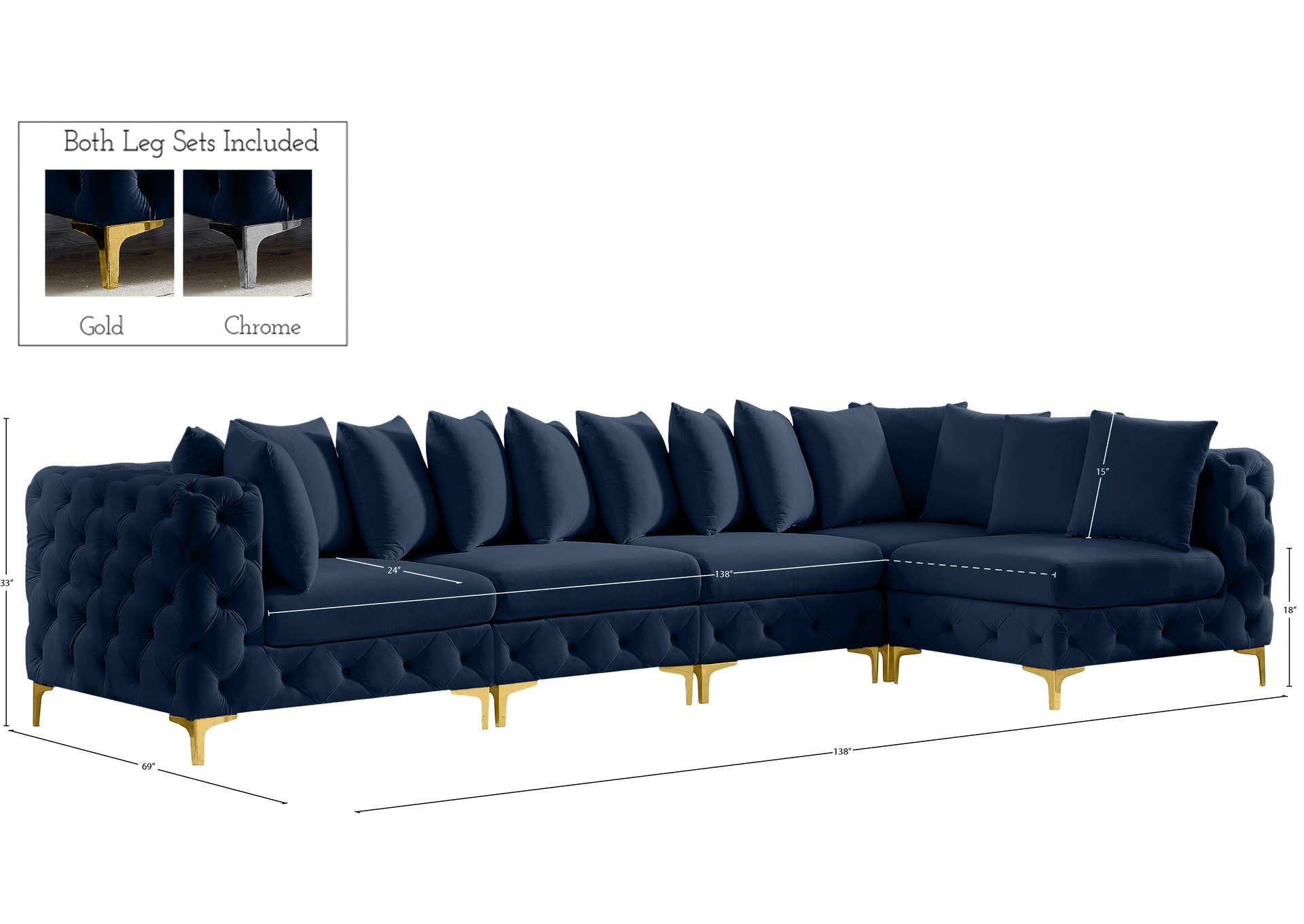 Tremblay Navy Velvet Modular Sectional,Meridian Furniture