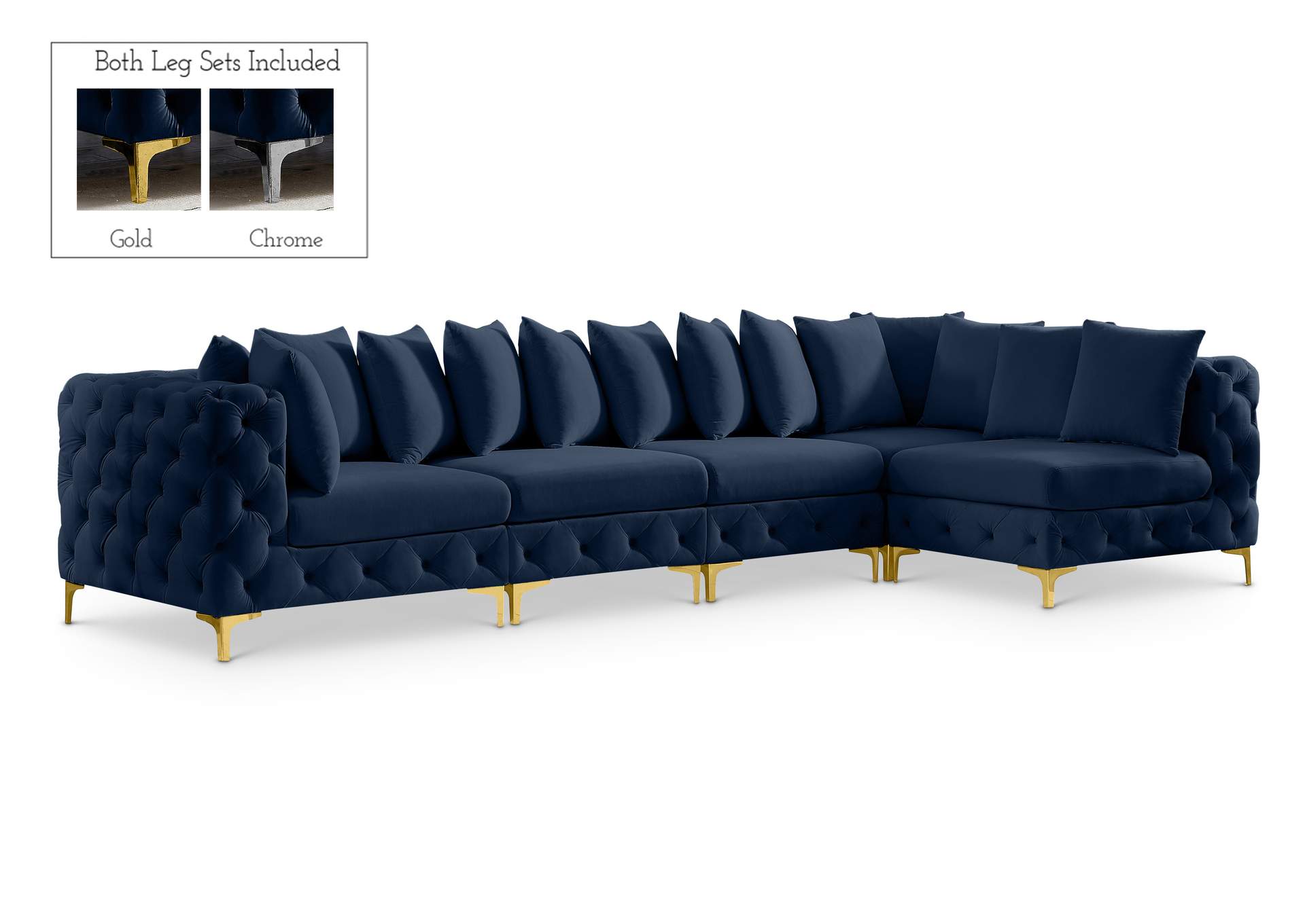 Tremblay Navy Velvet Modular Sectional,Meridian Furniture