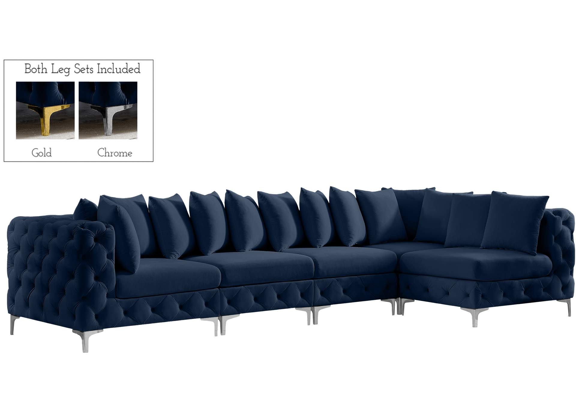 Tremblay Navy Velvet Modular Sectional,Meridian Furniture