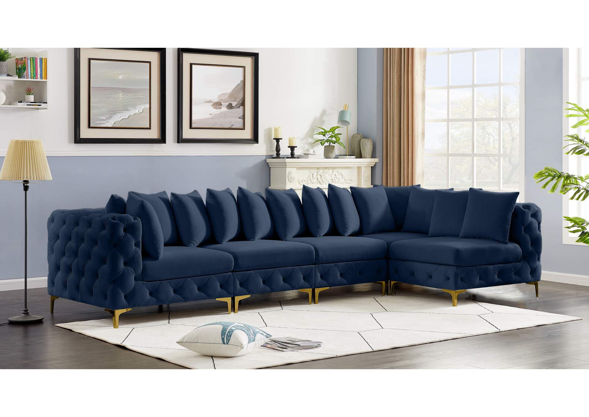 Tremblay Navy Velvet Modular Sectional,Meridian Furniture