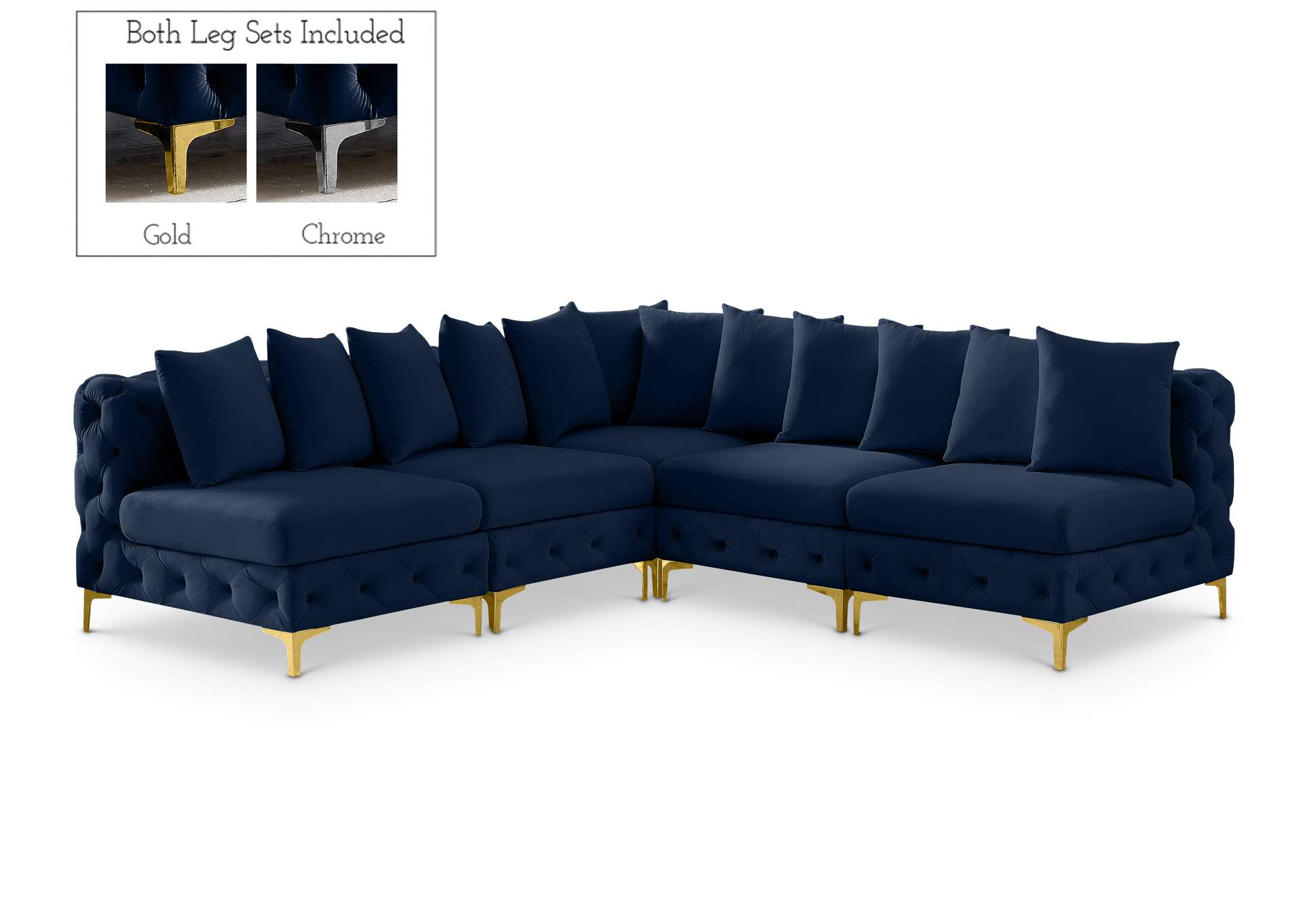 Tremblay Navy Velvet Modular Sectional,Meridian Furniture