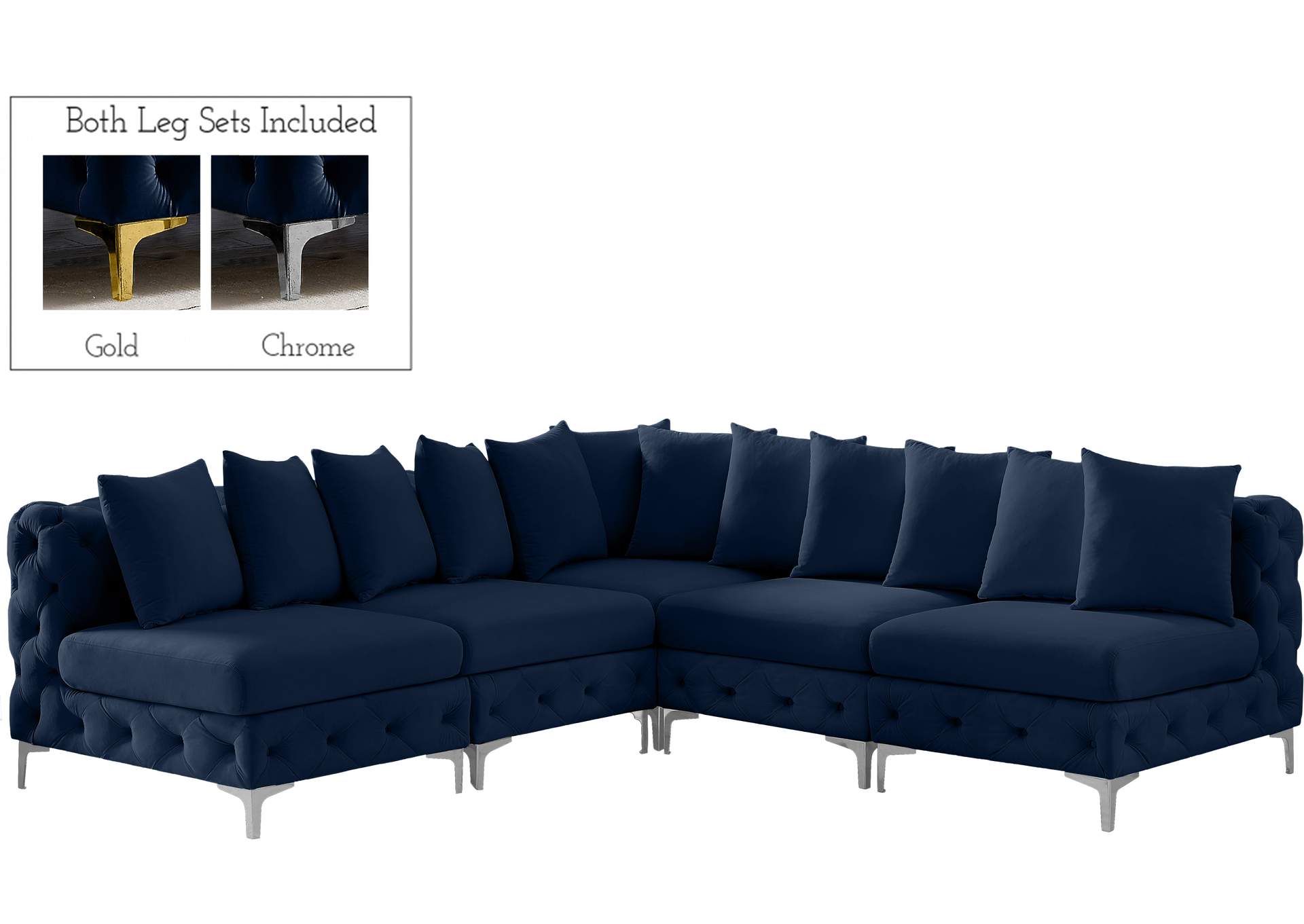 Tremblay Navy Velvet Modular Sectional,Meridian Furniture