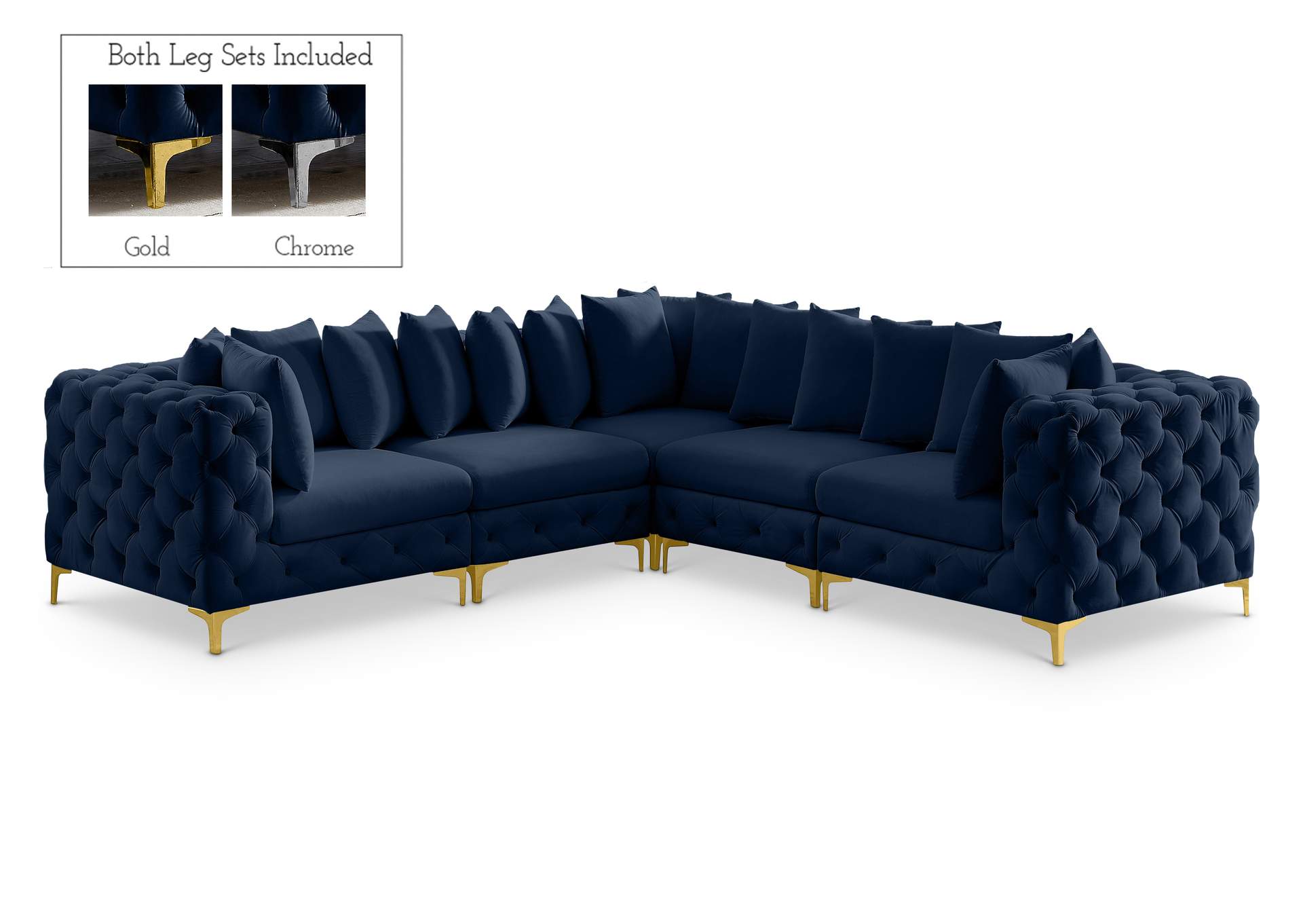 Tremblay Navy Velvet Modular Sectional,Meridian Furniture