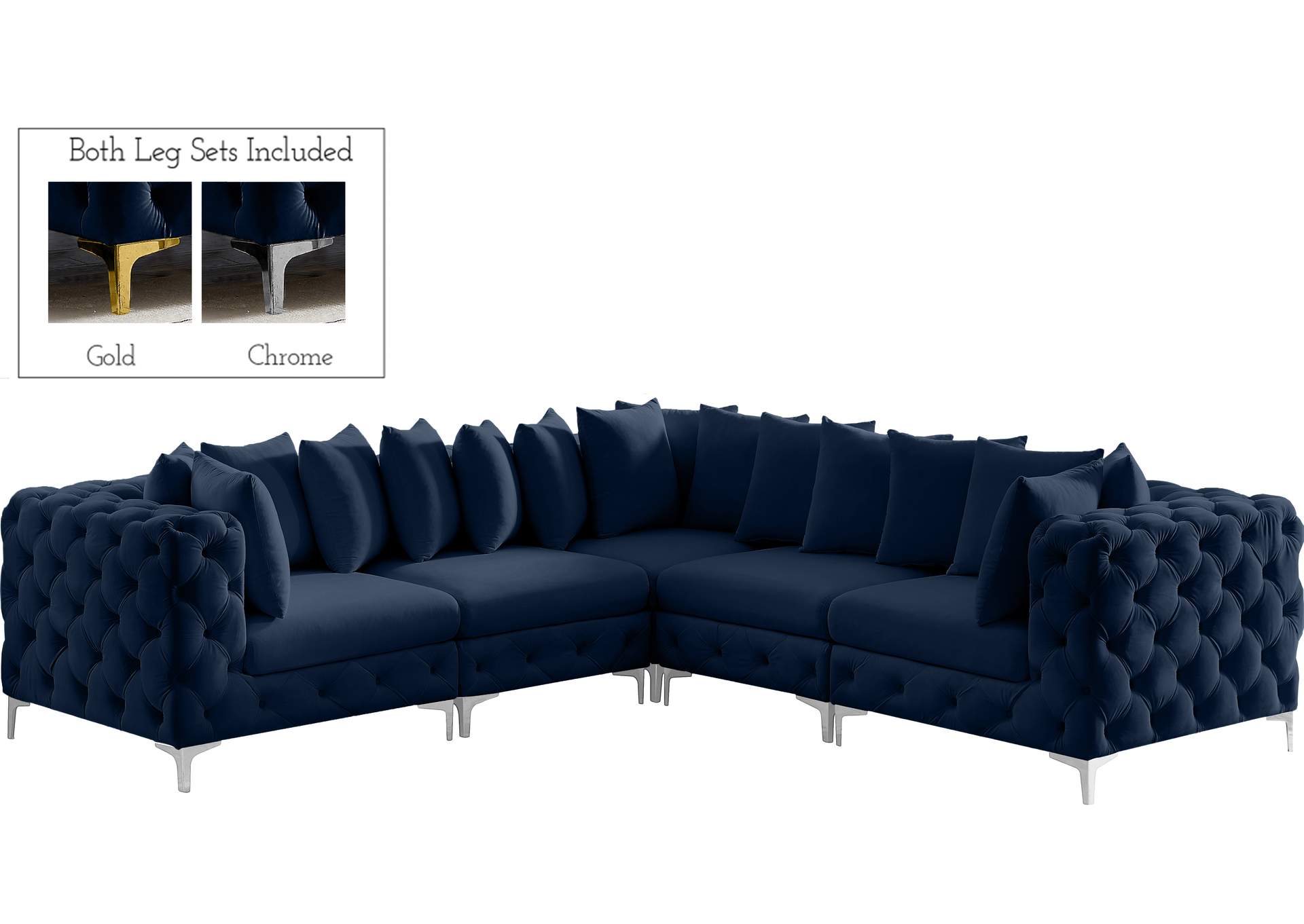 Tremblay Navy Velvet Modular Sectional,Meridian Furniture