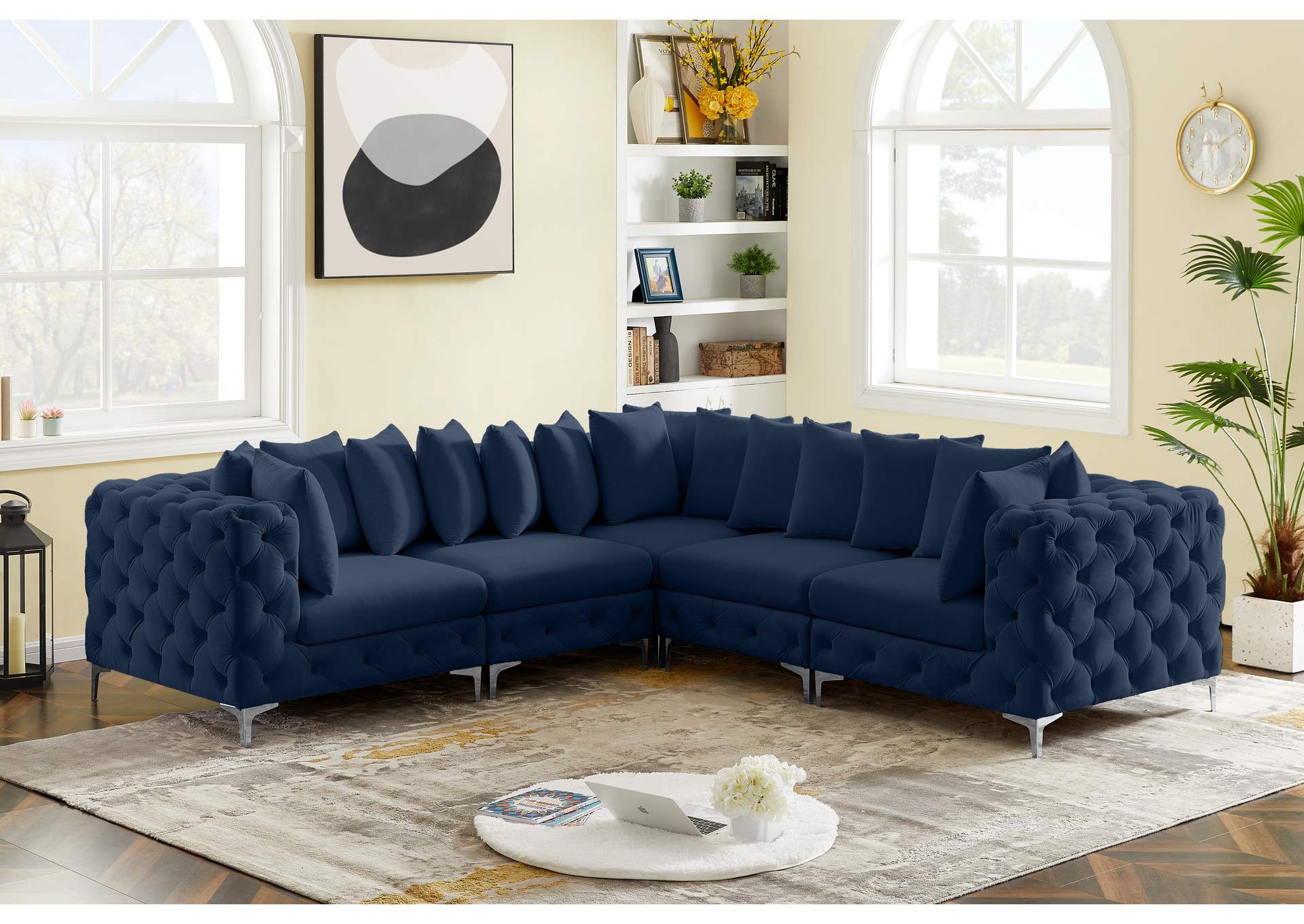 Tremblay Navy Velvet Modular Sectional,Meridian Furniture