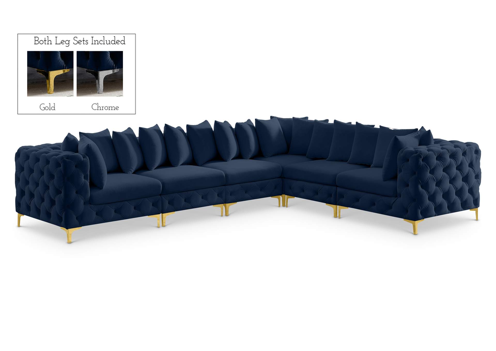 Tremblay Navy Velvet Modular Sectional,Meridian Furniture