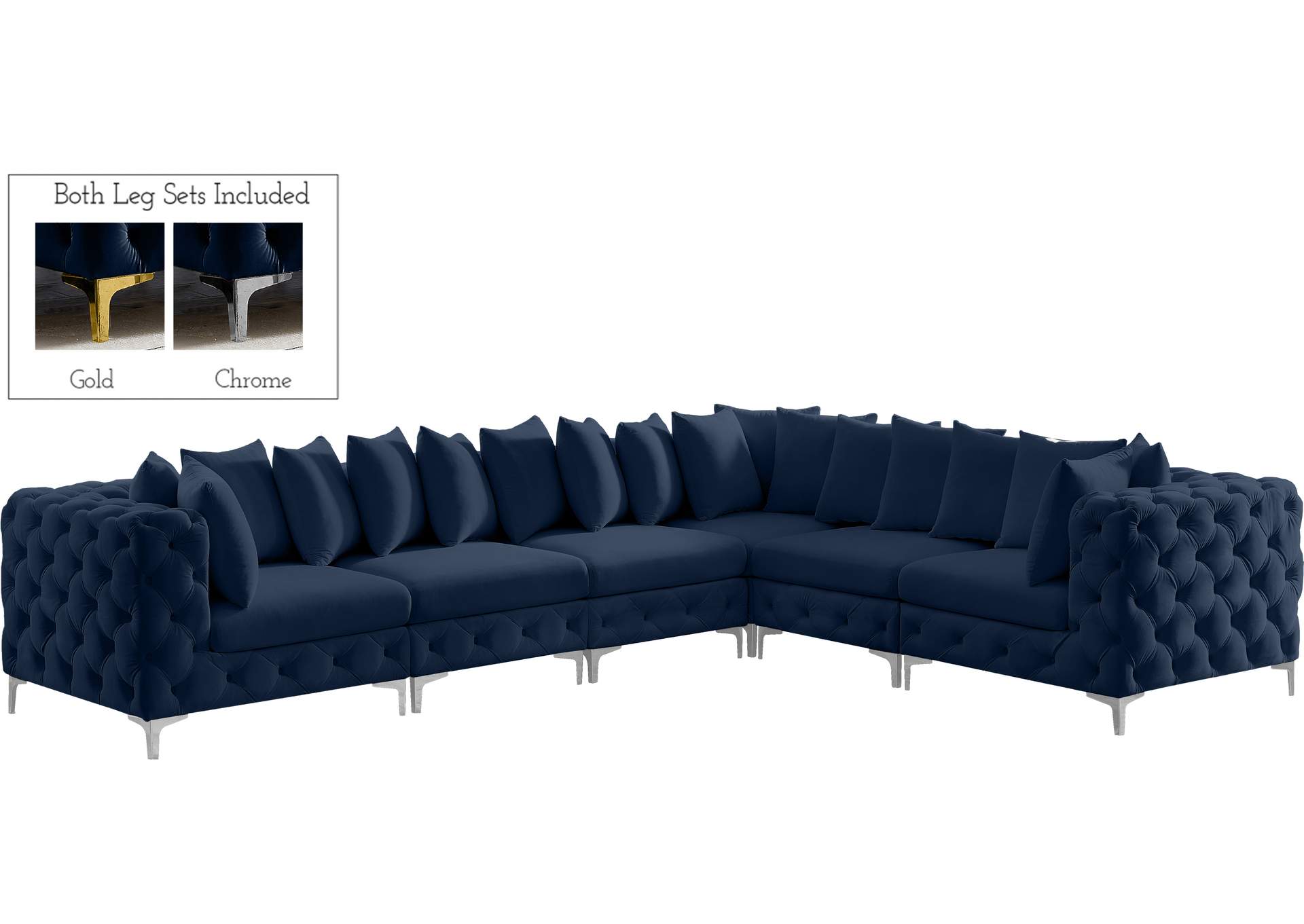 Tremblay Navy Velvet Modular Sectional,Meridian Furniture