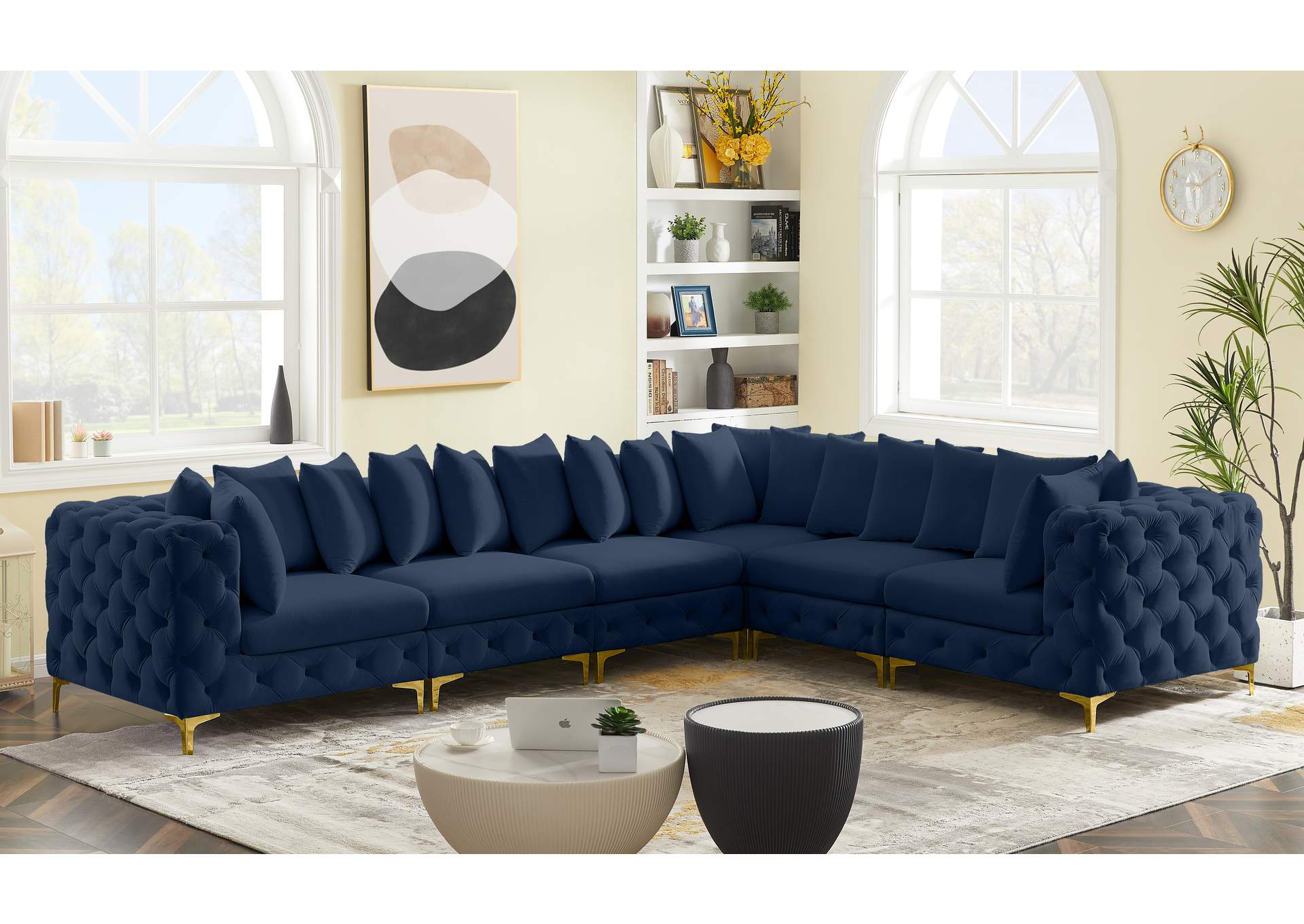 Tremblay Navy Velvet Modular Sectional,Meridian Furniture