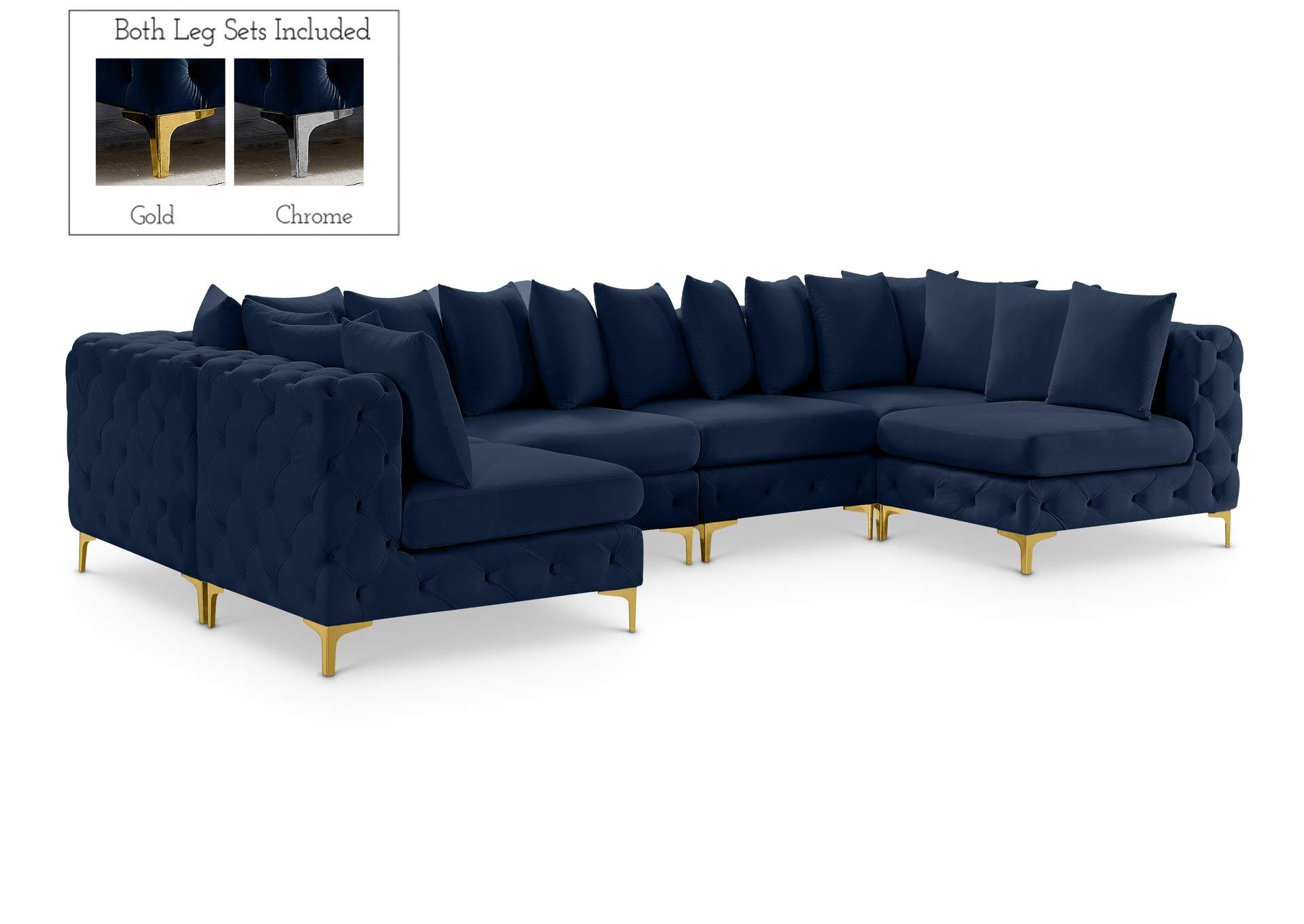 Tremblay Navy Velvet Modular Sectional,Meridian Furniture