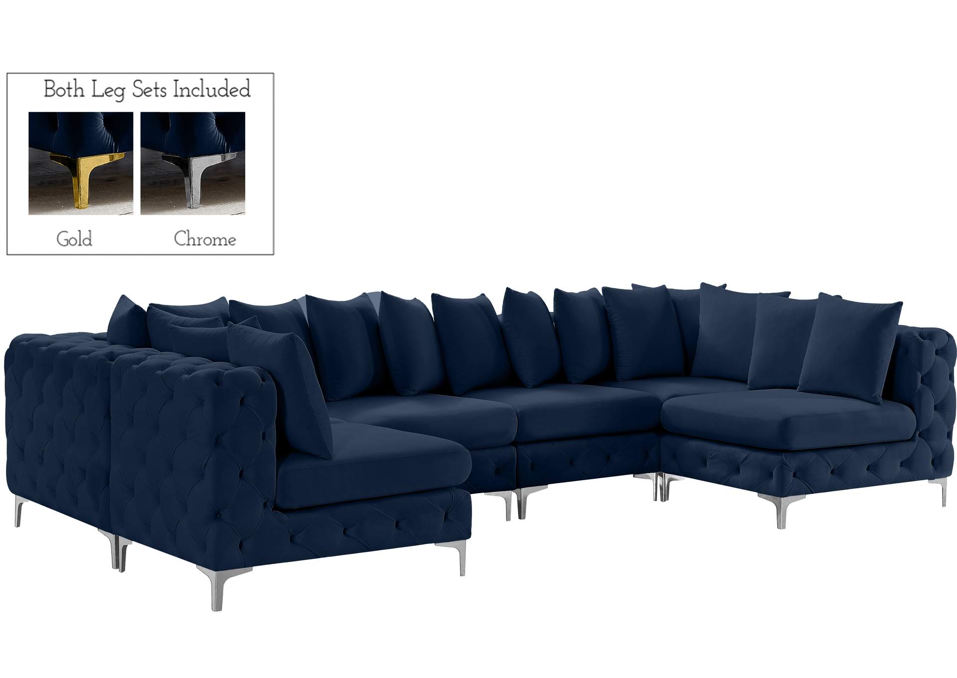 Tremblay Navy Velvet Modular Sectional,Meridian Furniture