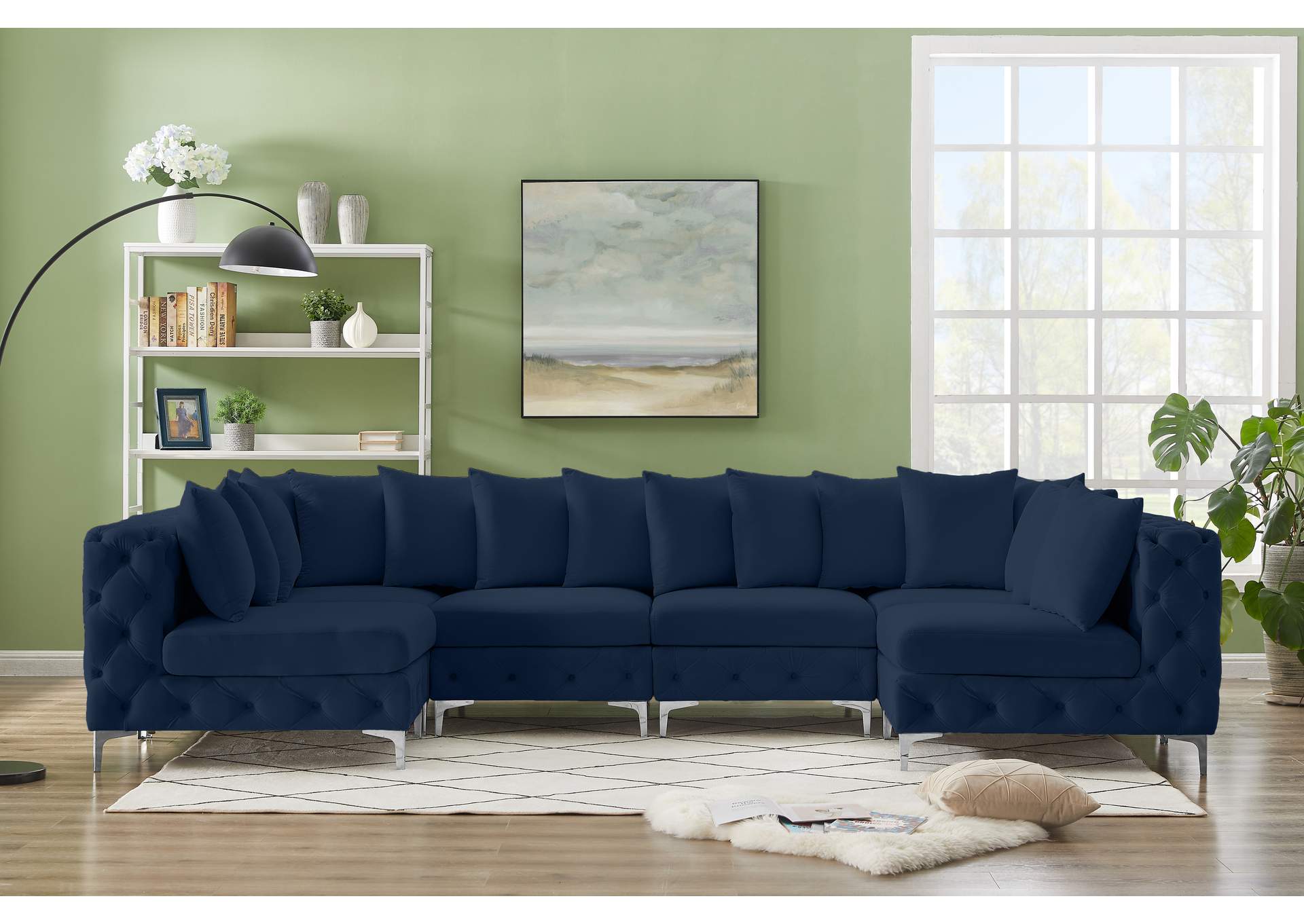 Tremblay Navy Velvet Modular Sectional,Meridian Furniture