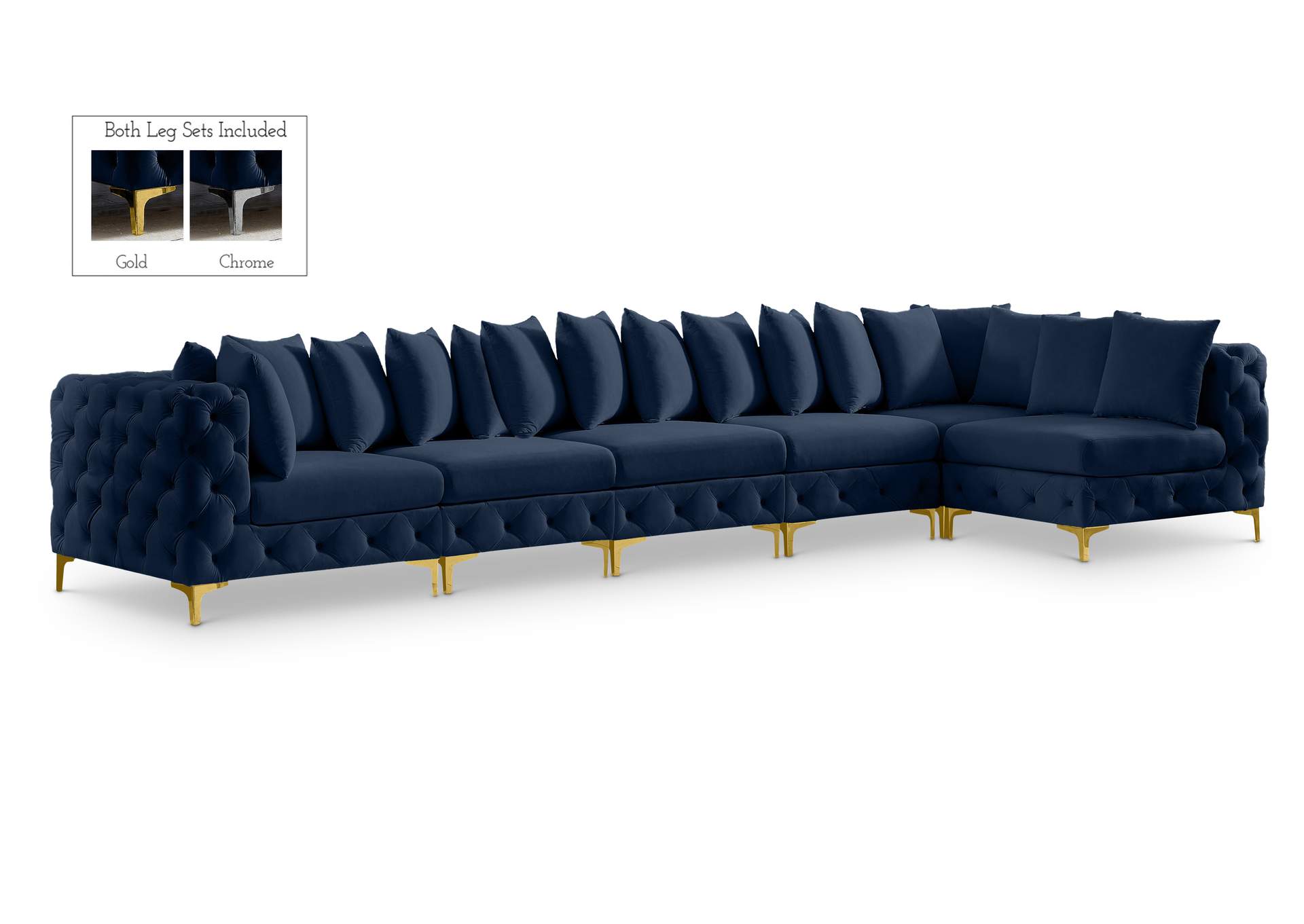 Tremblay Navy Velvet Modular Sectional,Meridian Furniture