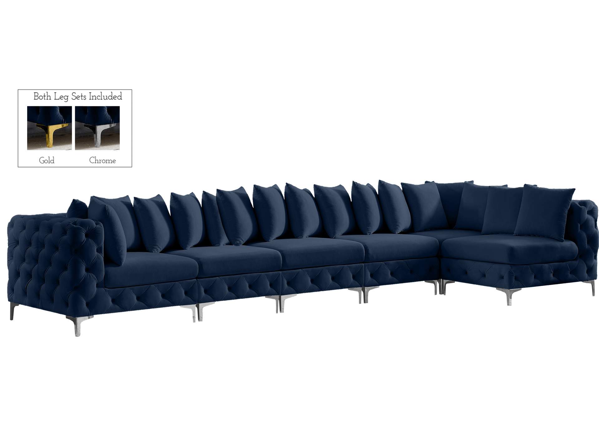 Tremblay Navy Velvet Modular Sectional,Meridian Furniture