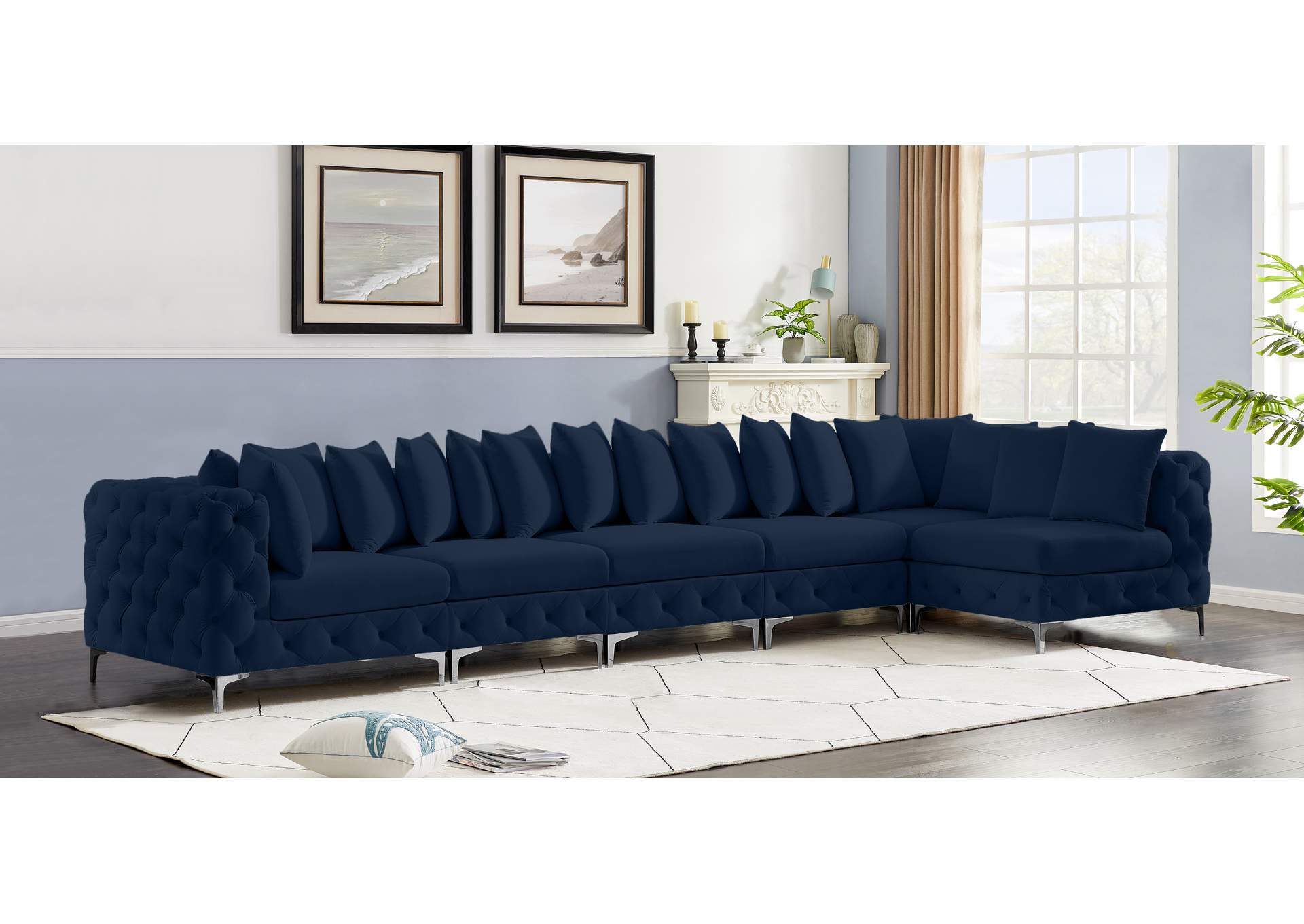 Tremblay Navy Velvet Modular Sectional,Meridian Furniture