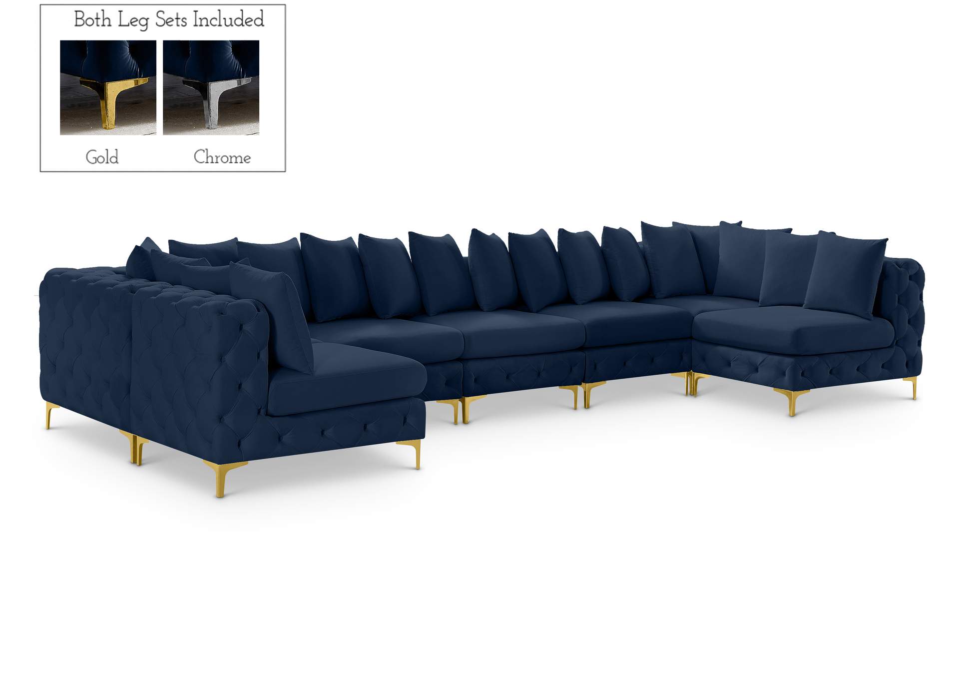 Tremblay Navy Velvet Modular Sectional,Meridian Furniture