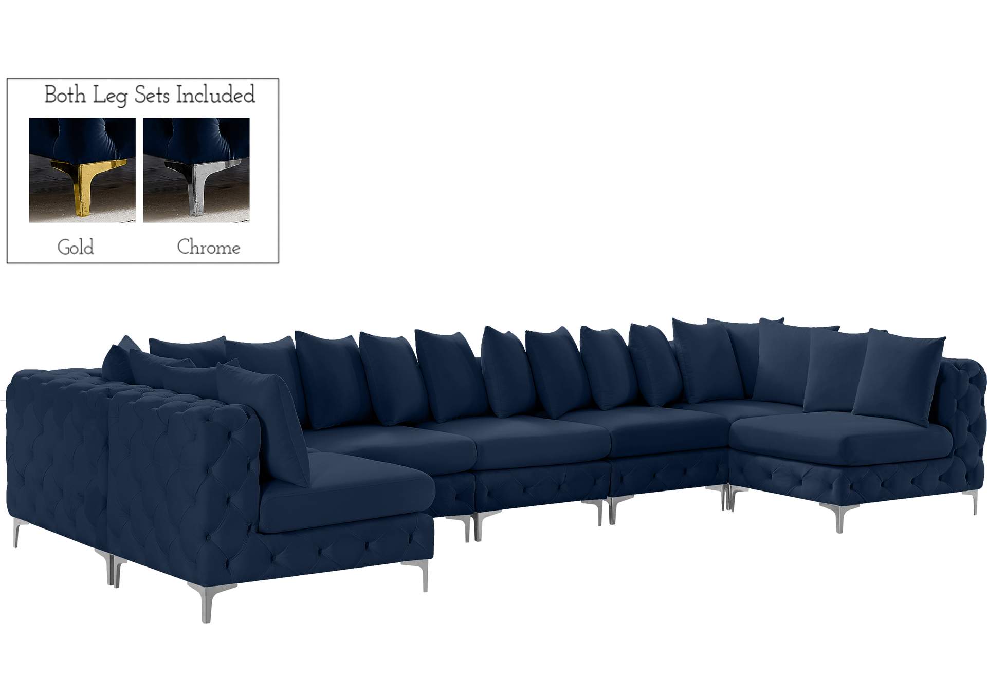 Tremblay Navy Velvet Modular Sectional,Meridian Furniture