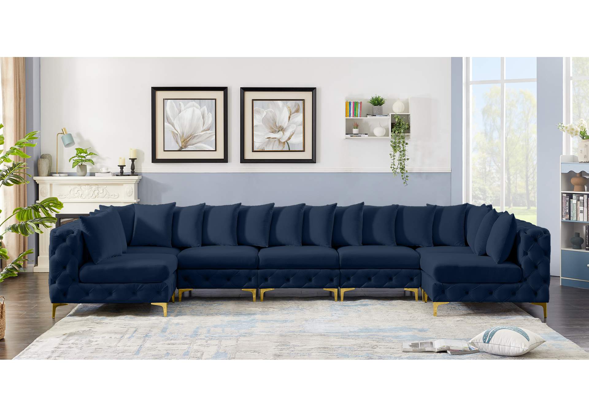 Tremblay Navy Velvet Modular Sectional,Meridian Furniture