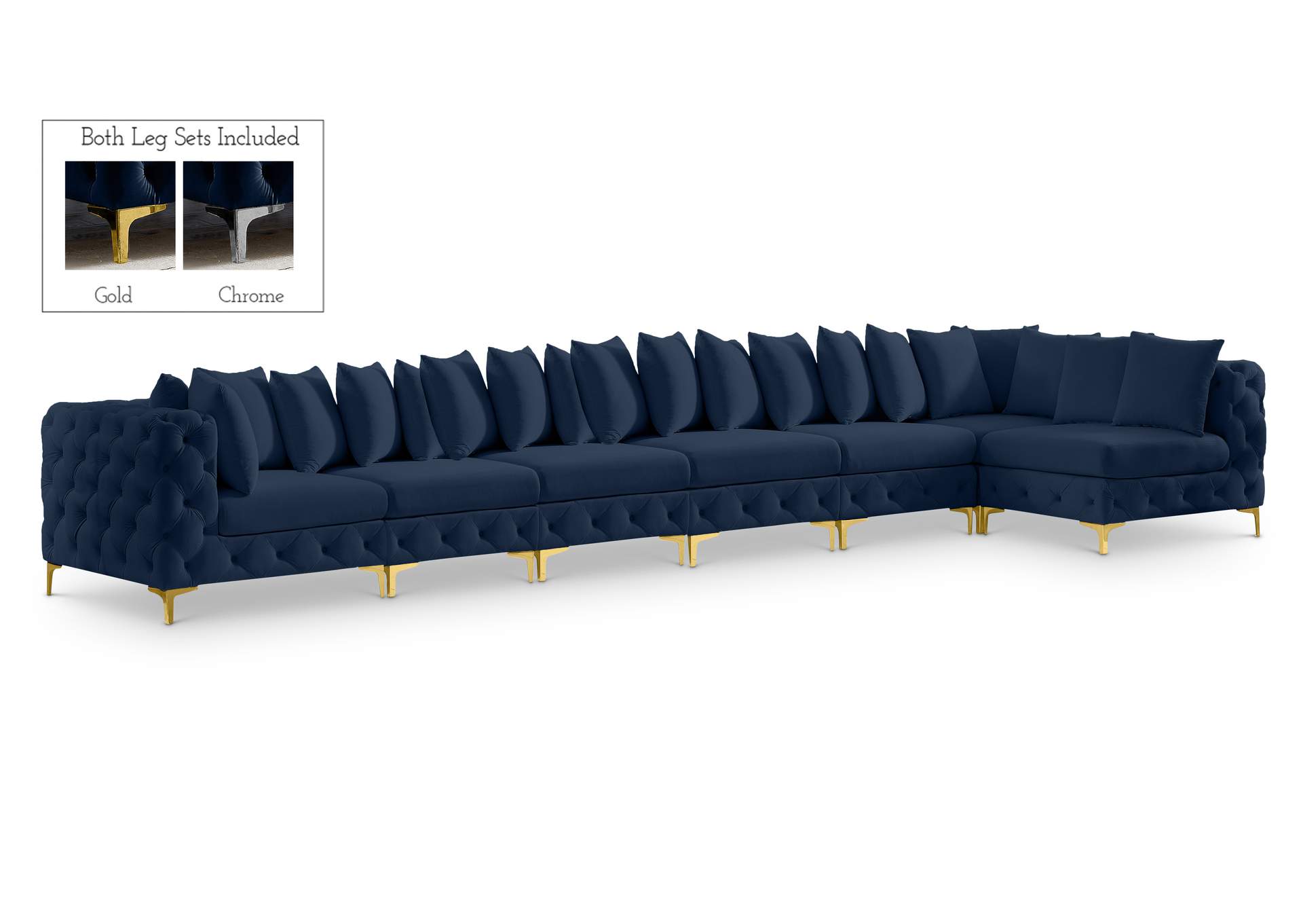 Tremblay Navy Velvet Modular Sectional,Meridian Furniture