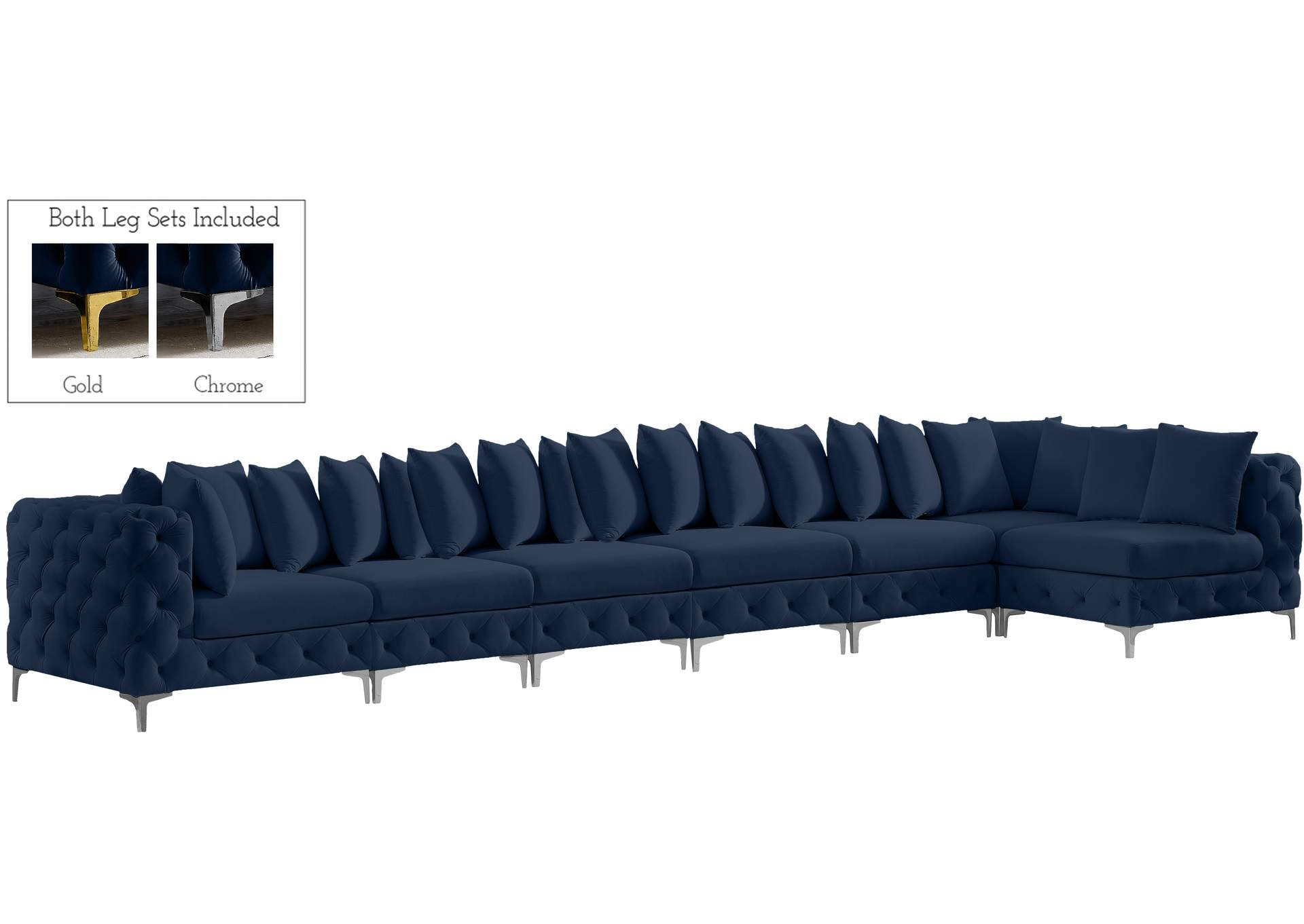 Tremblay Navy Velvet Modular Sectional,Meridian Furniture