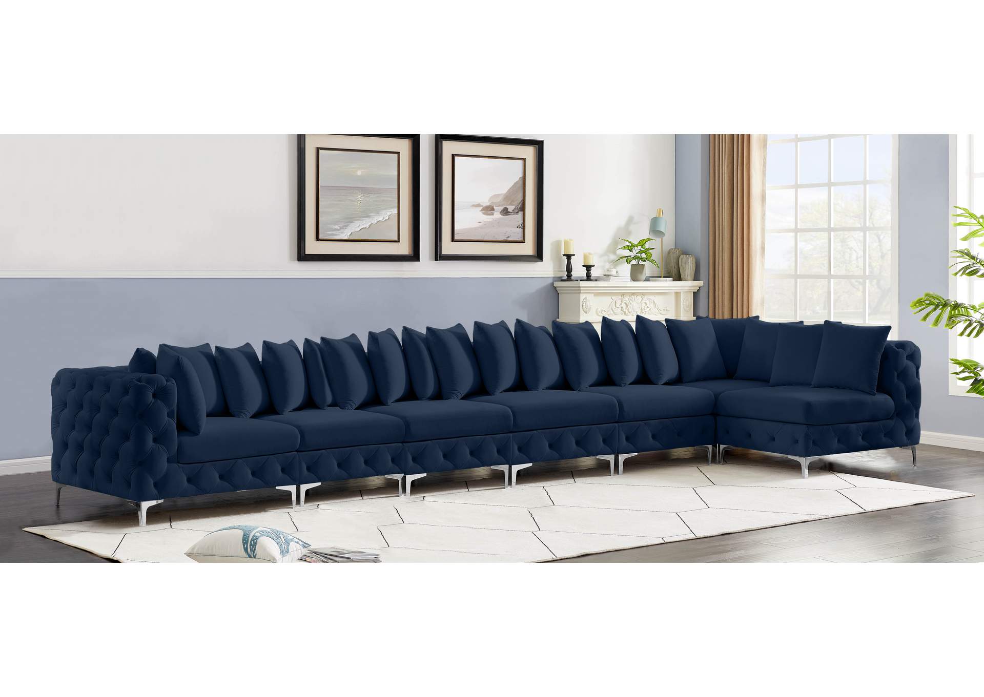 Tremblay Navy Velvet Modular Sectional,Meridian Furniture