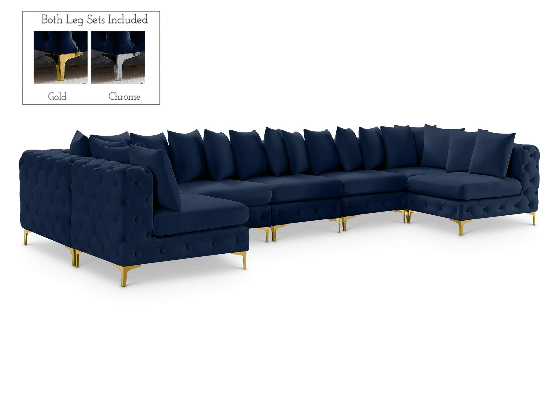 Tremblay Navy Velvet Modular Sectional,Meridian Furniture