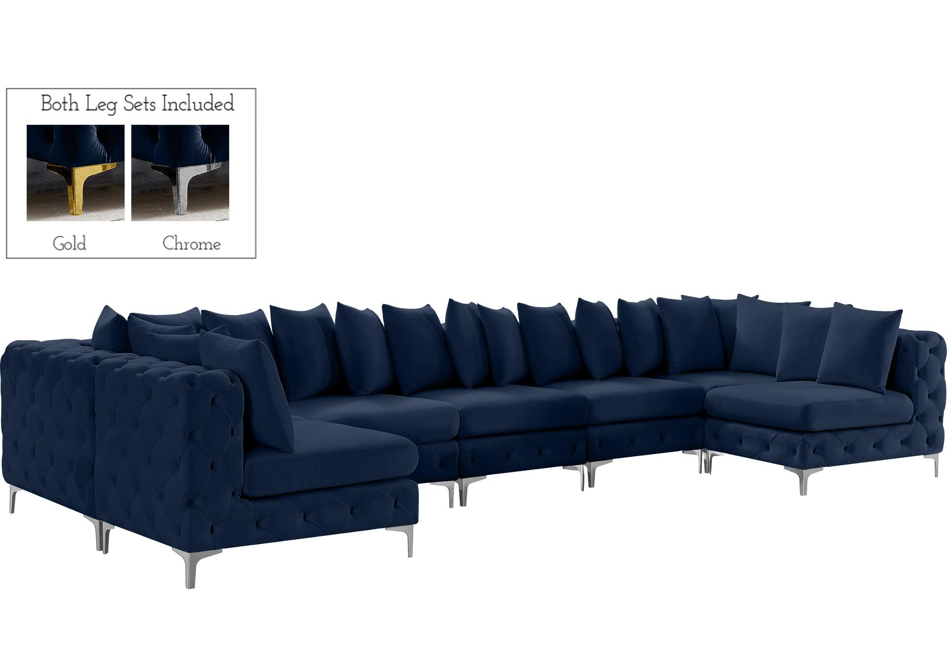 Tremblay Navy Velvet Modular Sectional,Meridian Furniture