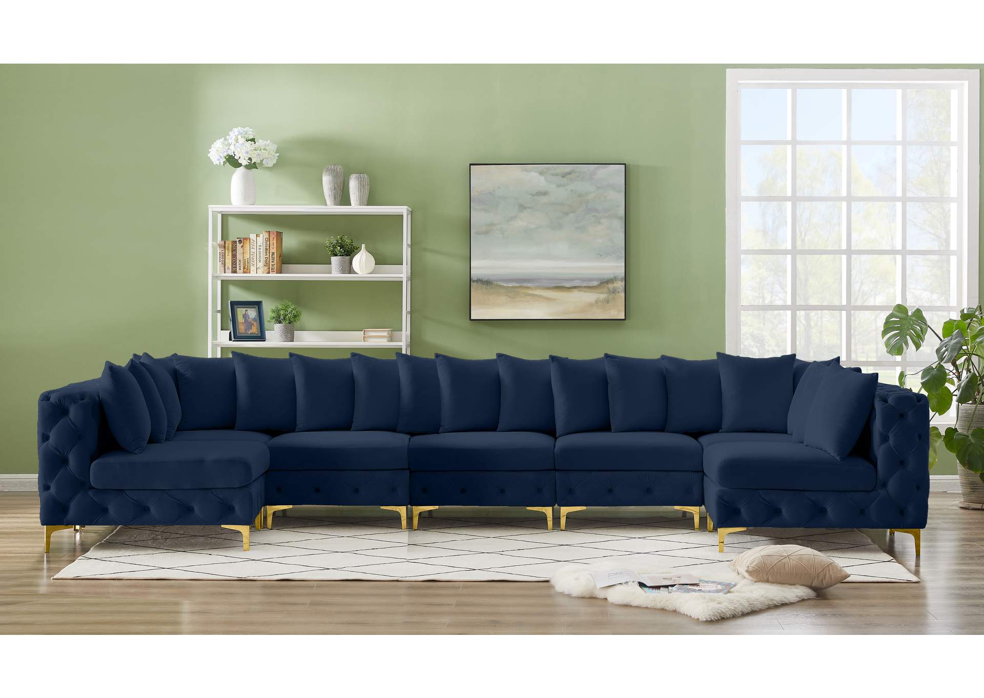 Tremblay Navy Velvet Modular Sectional,Meridian Furniture