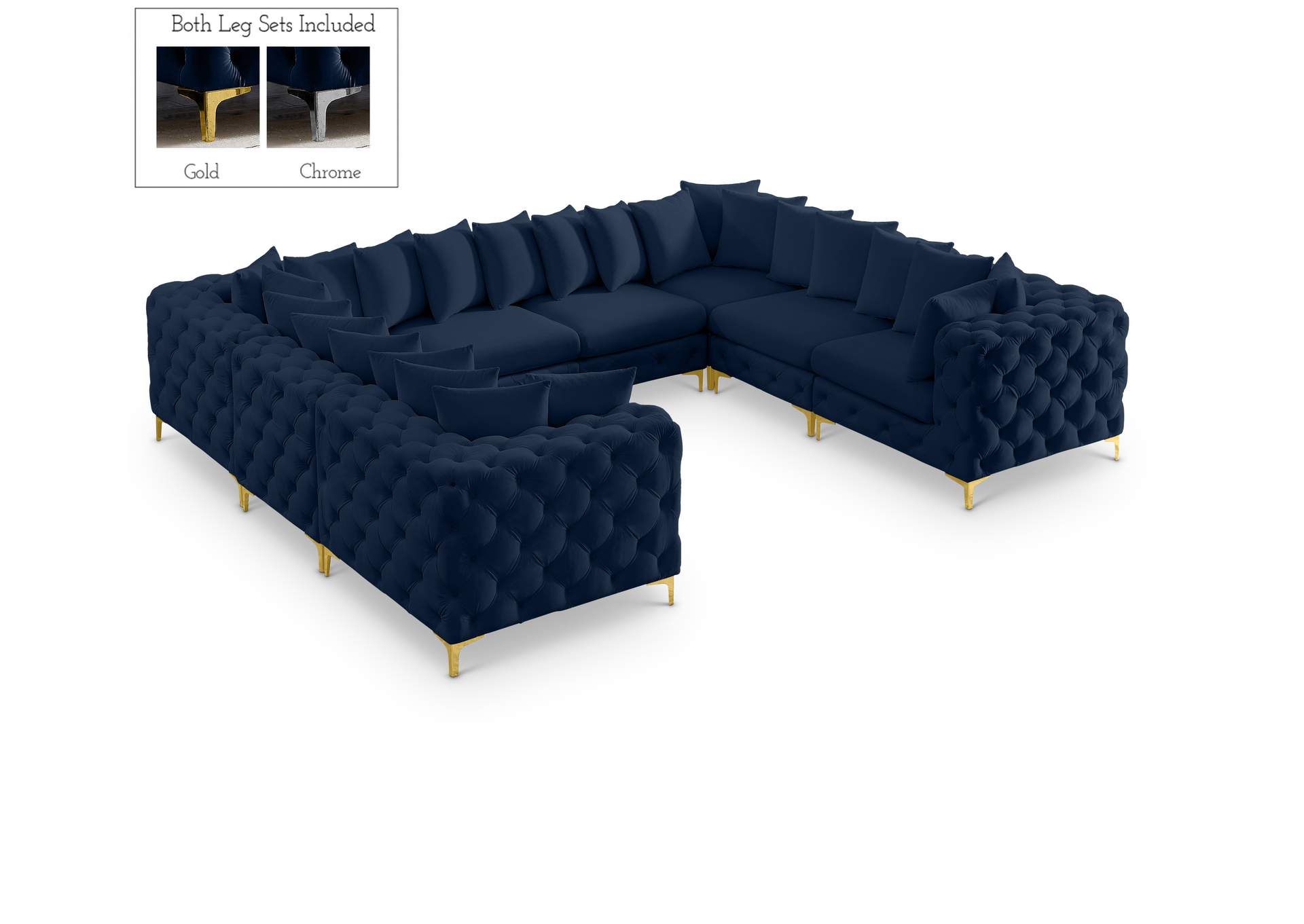 Tremblay Navy Velvet Modular Sectional,Meridian Furniture