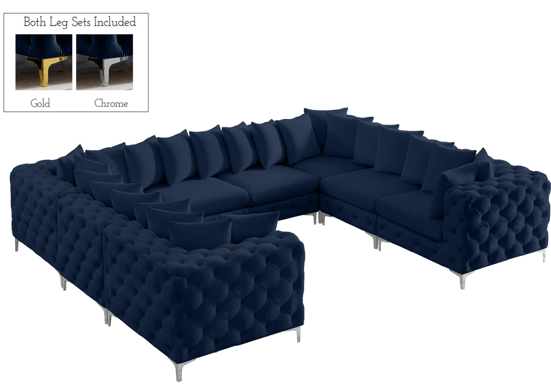 Tremblay Navy Velvet Modular Sectional,Meridian Furniture