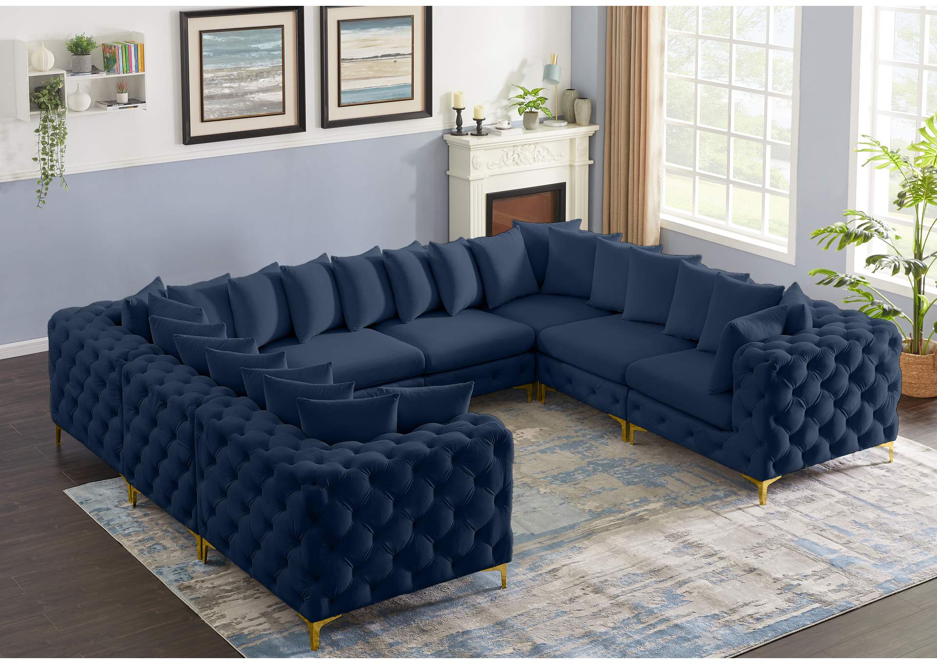 Tremblay Navy Velvet Modular Sectional,Meridian Furniture