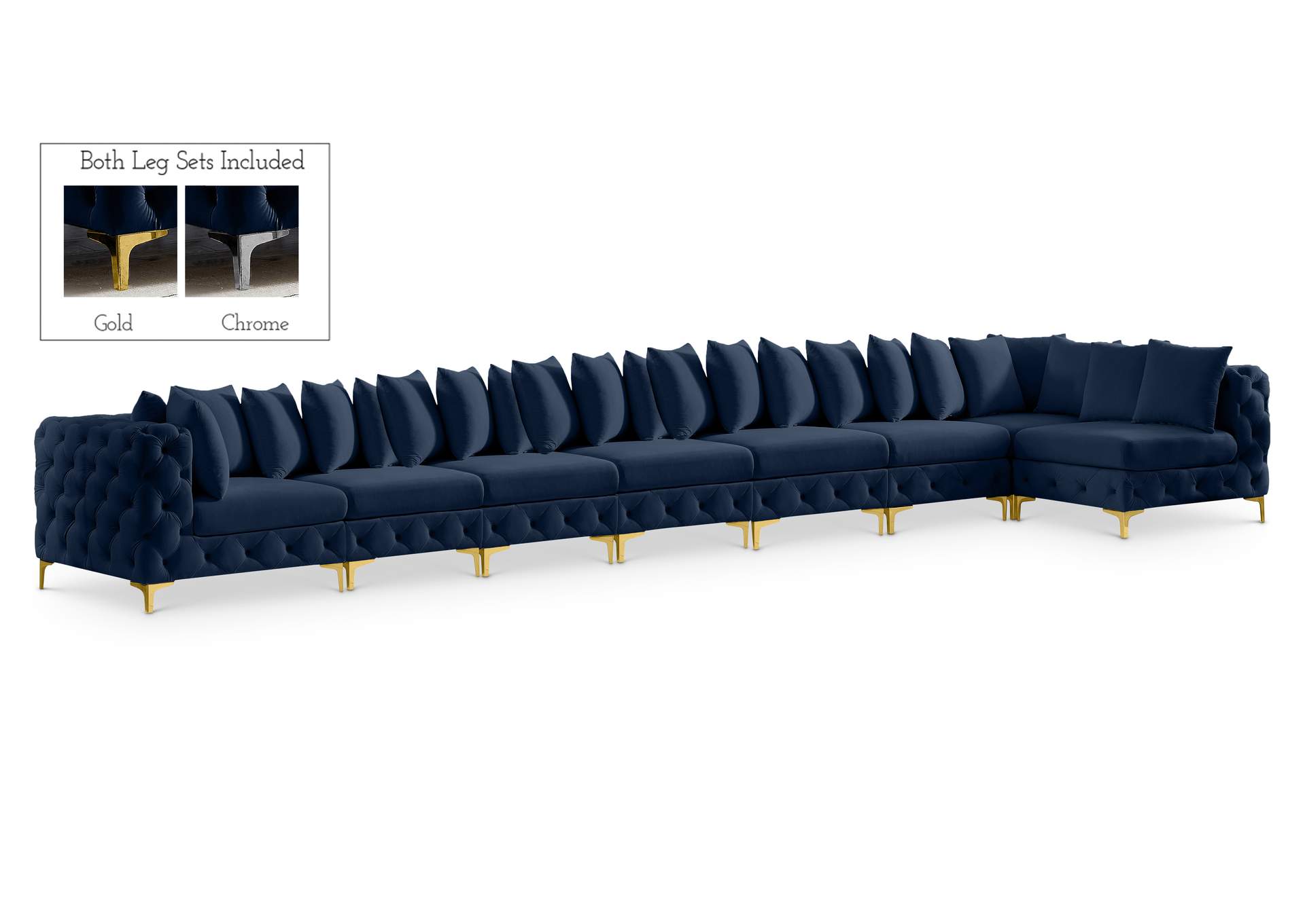 Tremblay Navy Velvet Modular Sectional,Meridian Furniture