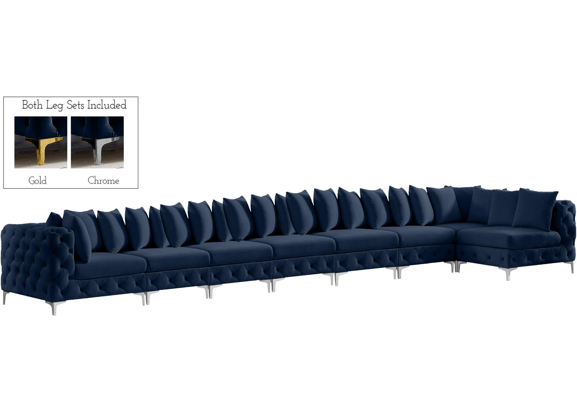 Tremblay Navy Velvet Modular Sectional,Meridian Furniture