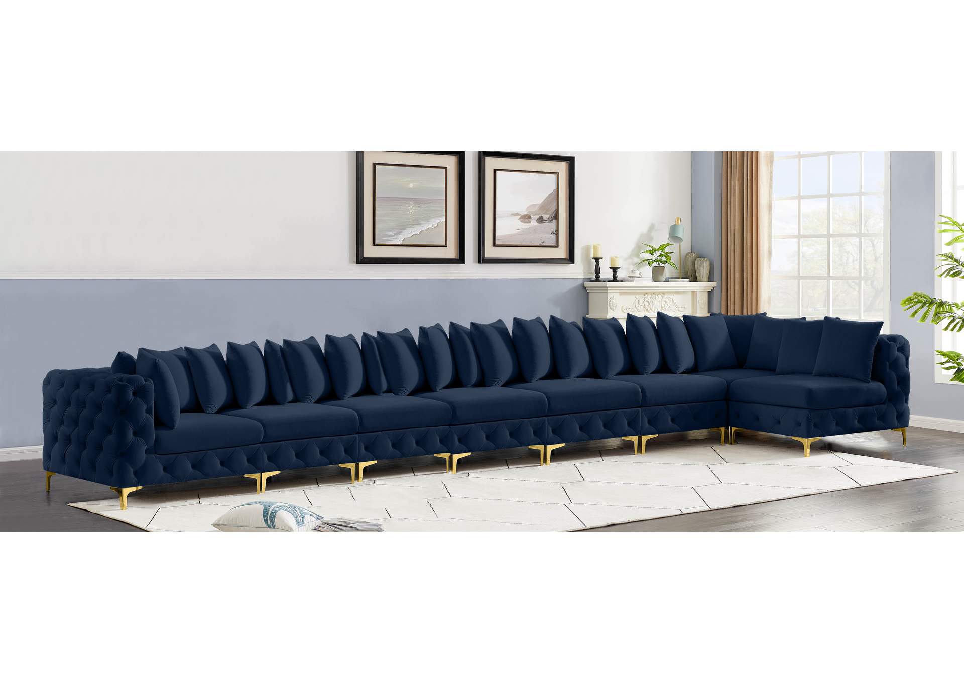 Tremblay Navy Velvet Modular Sectional,Meridian Furniture