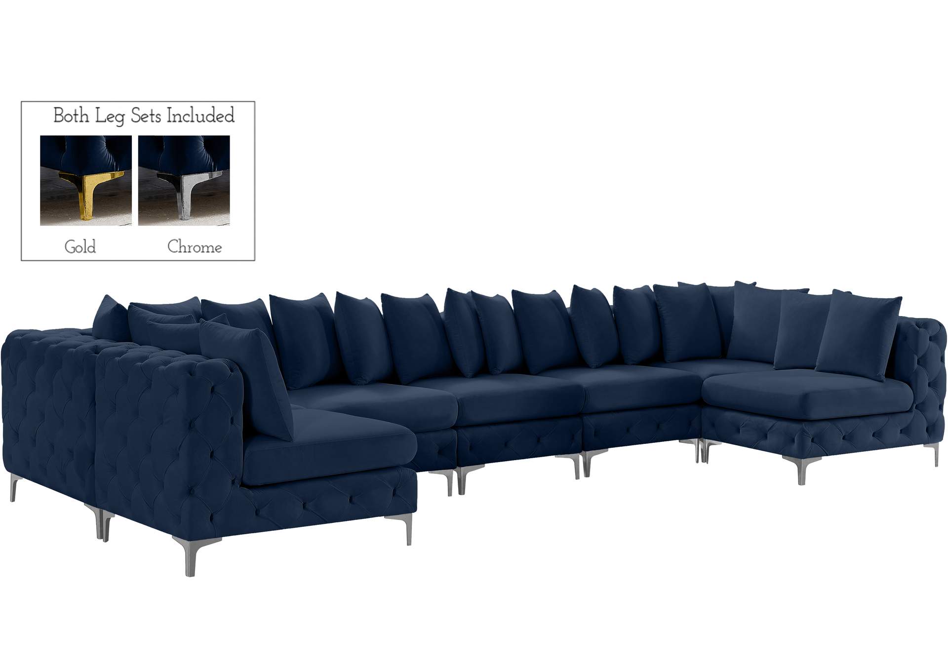 Tremblay Navy Velvet Modular Sectional,Meridian Furniture